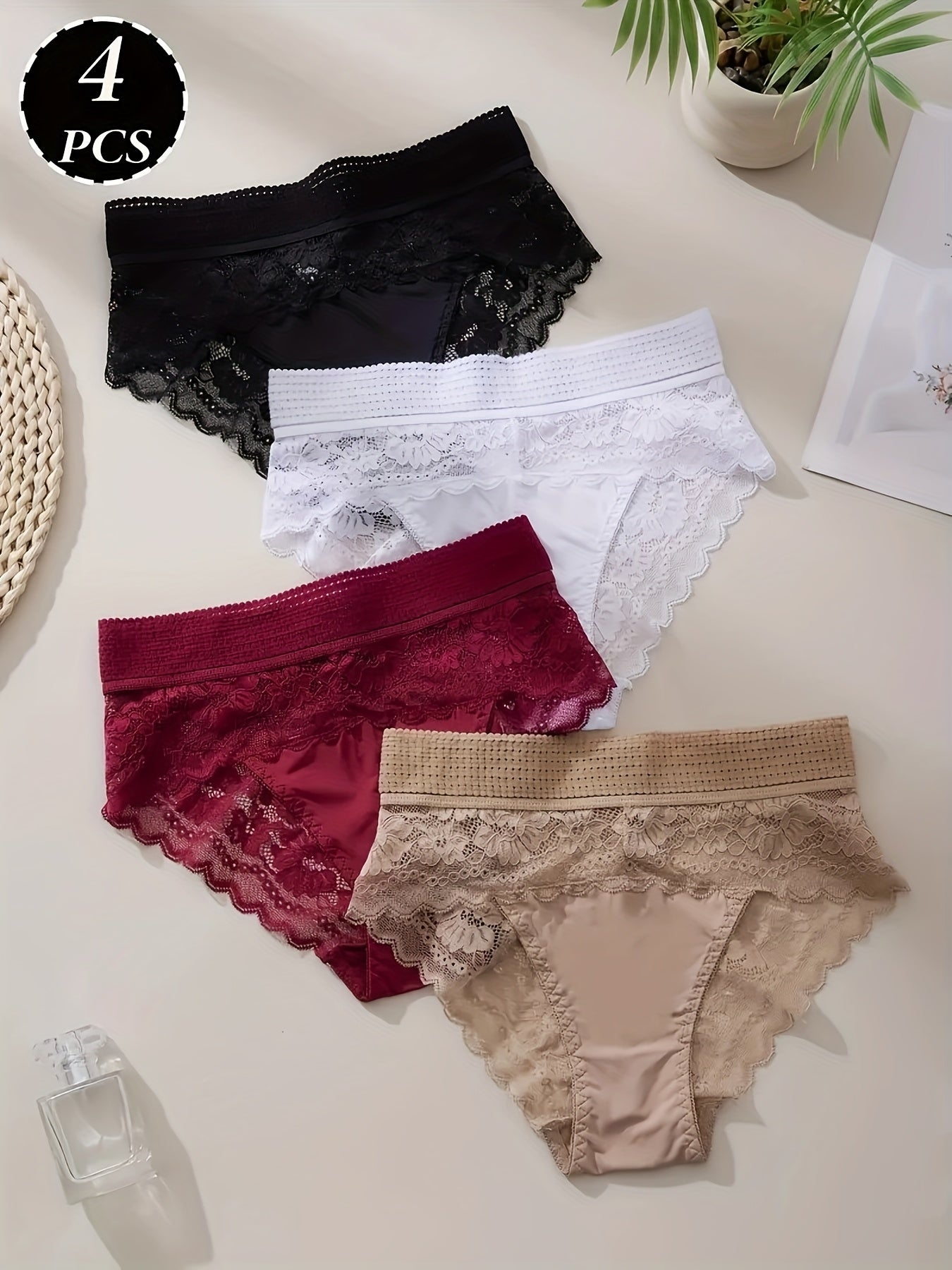 4-Pack Women's Floral Lace Briefs: Breathable & Lightweight, All-Season Comfort