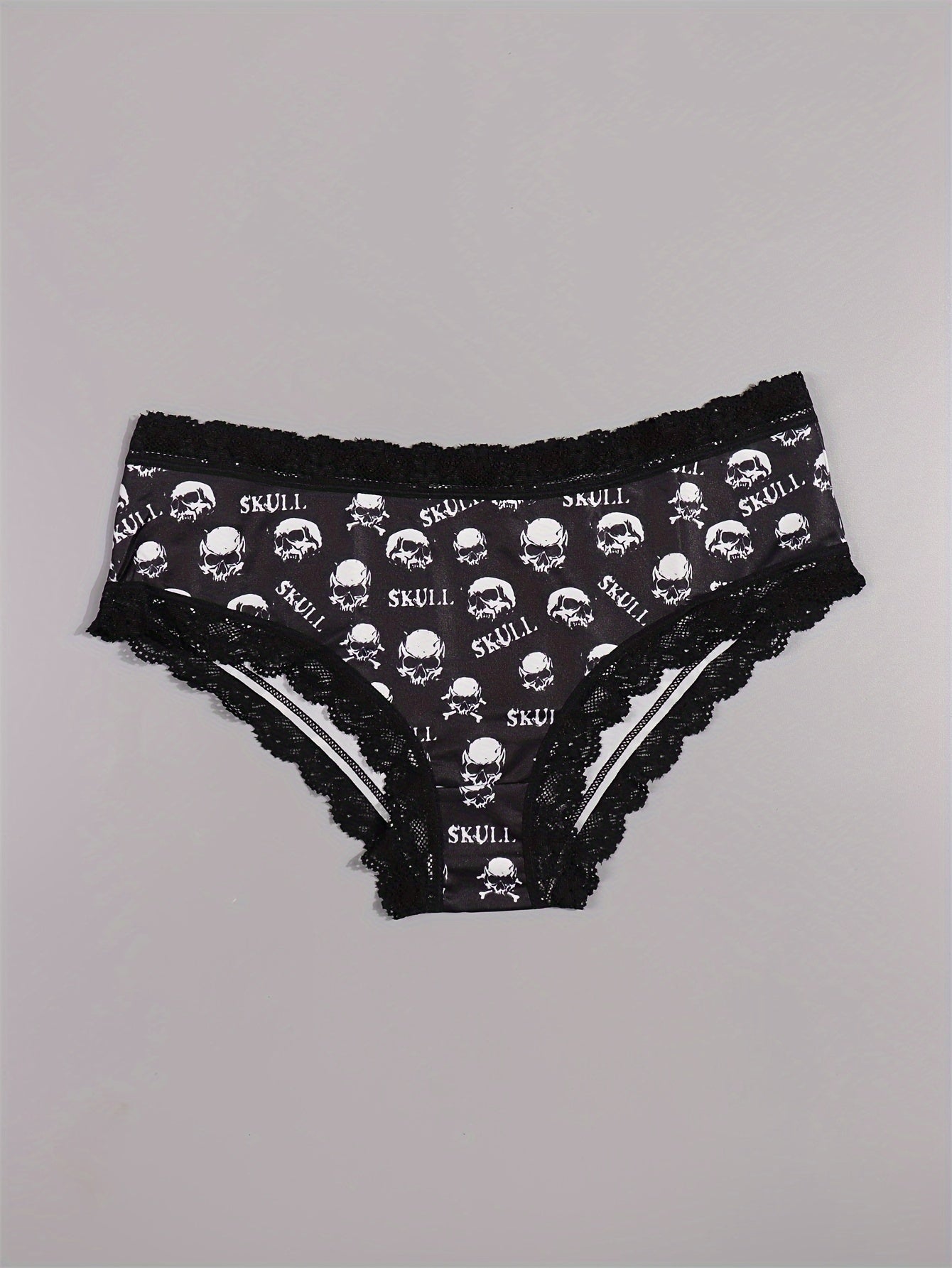 10pcs Women's Gothic Chic Low-Rise Bikini Panties - Sexy Lace Trim, Skull & Star Prints, Comfortable Hipster