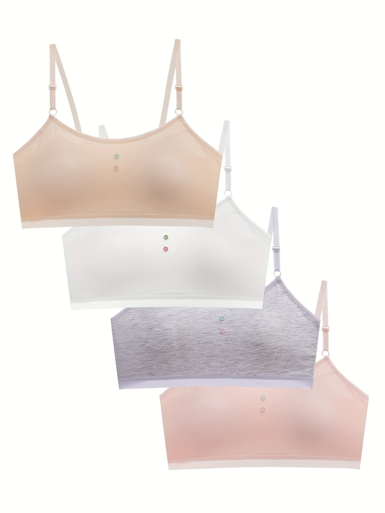 Flower Button Bralette for Girls 9-15 - Adjustable & Breathable