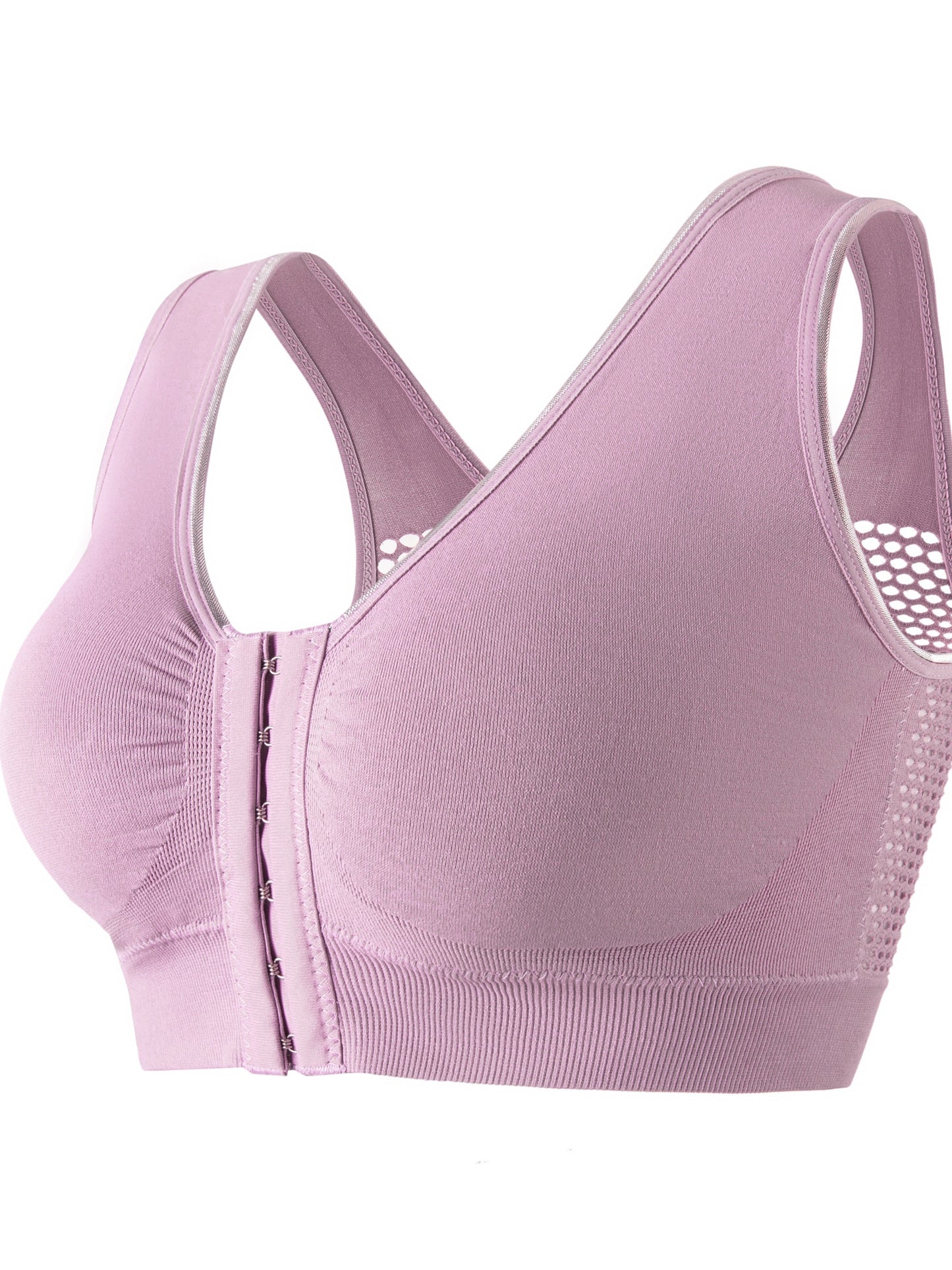Damen-Sport-BH, Übergröße, Schnalle, vorne offen, solides, atmungsaktives Netzgewebe, kabellos, dünn, Fitness, Yoga, Lauf-BH
