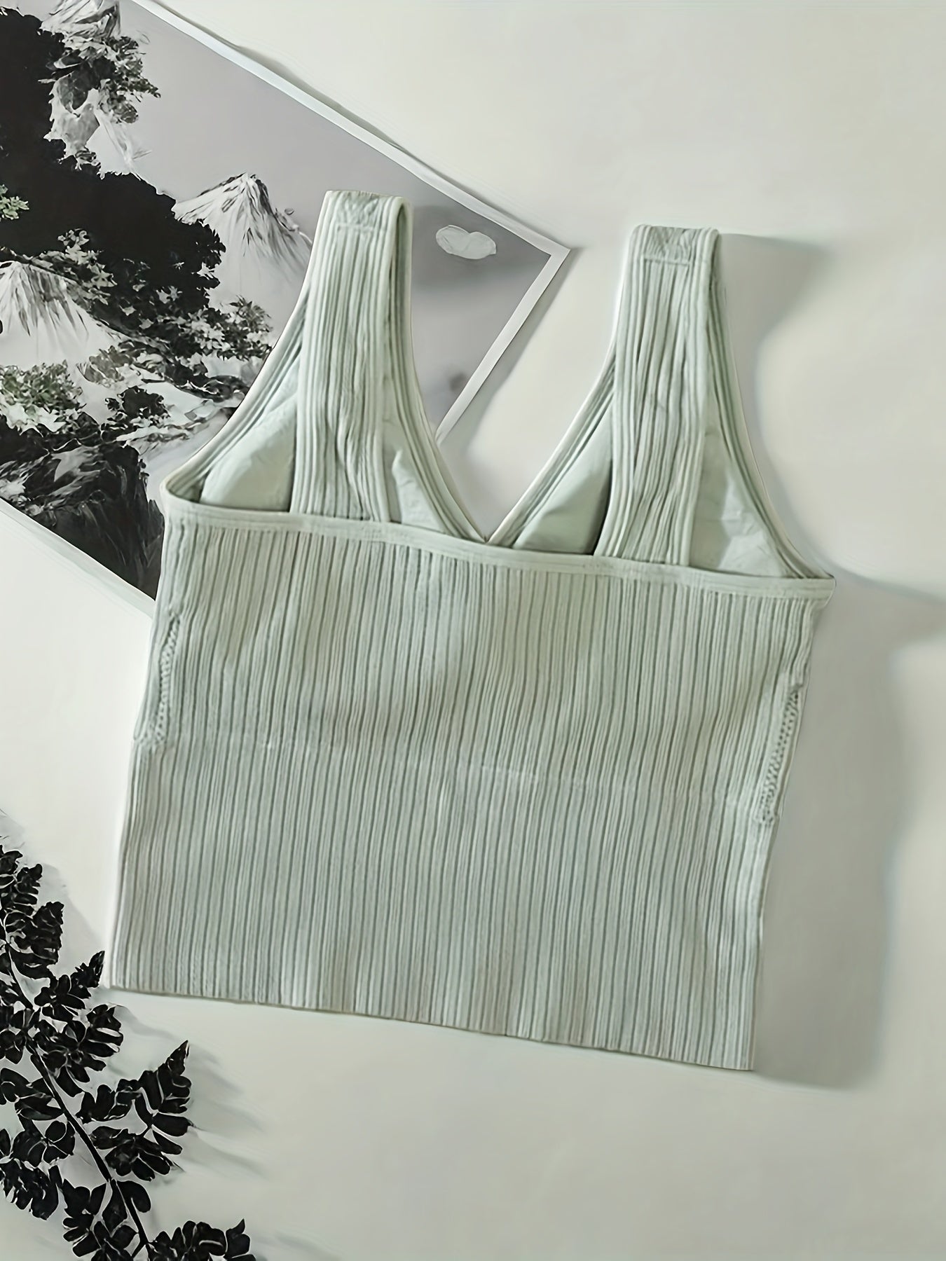 Girl's Ribbed High Elasticity Bra Tank Top, With A V-neck Design, Stylish And Comfortable Without Steel Ring, Suitable For Ages 11-15.