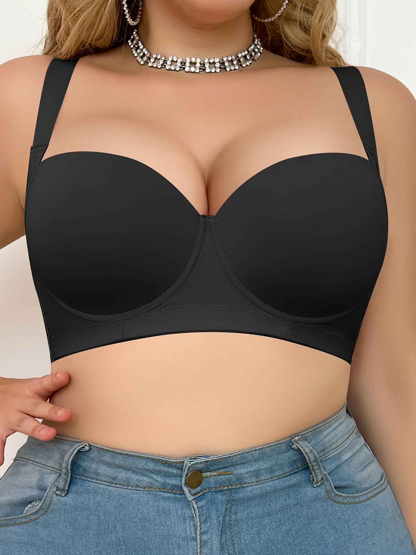 Seamless Plus Size Women's Bra - Comfortable, Supportive Underwire with Anti - Slip, Breathable Nylon Blend, Black