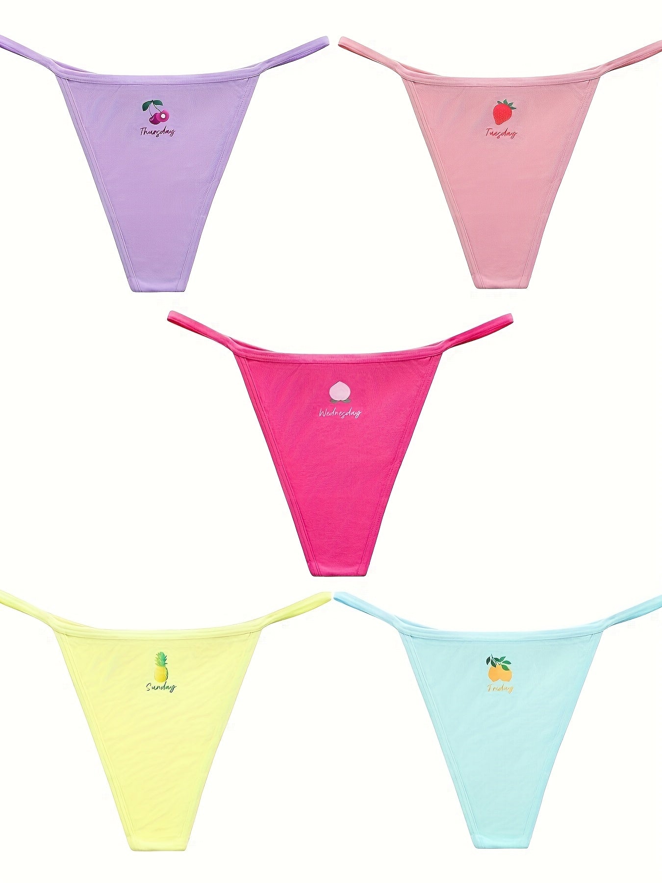 Women's 5-Pack Low-Rise Thongs: Soft Stretchy, Sexy Fit, Fruit Print