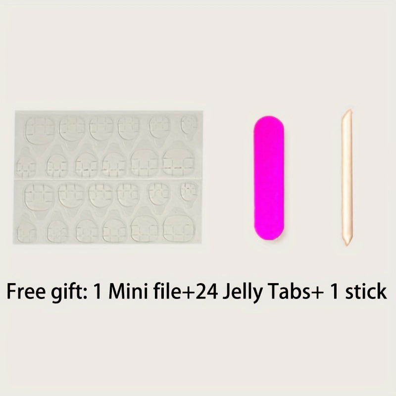 24 Pcs Glossy Long Coffin Press-On Nails - Gradient Pinkish & White French Style, Glitter, Reusable