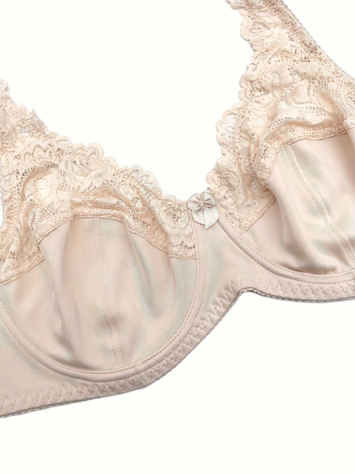 Sexy BH in Übergröße – Volle Abdeckung, Kontrastspitze, Bügel, Mini-Schleifen-Design