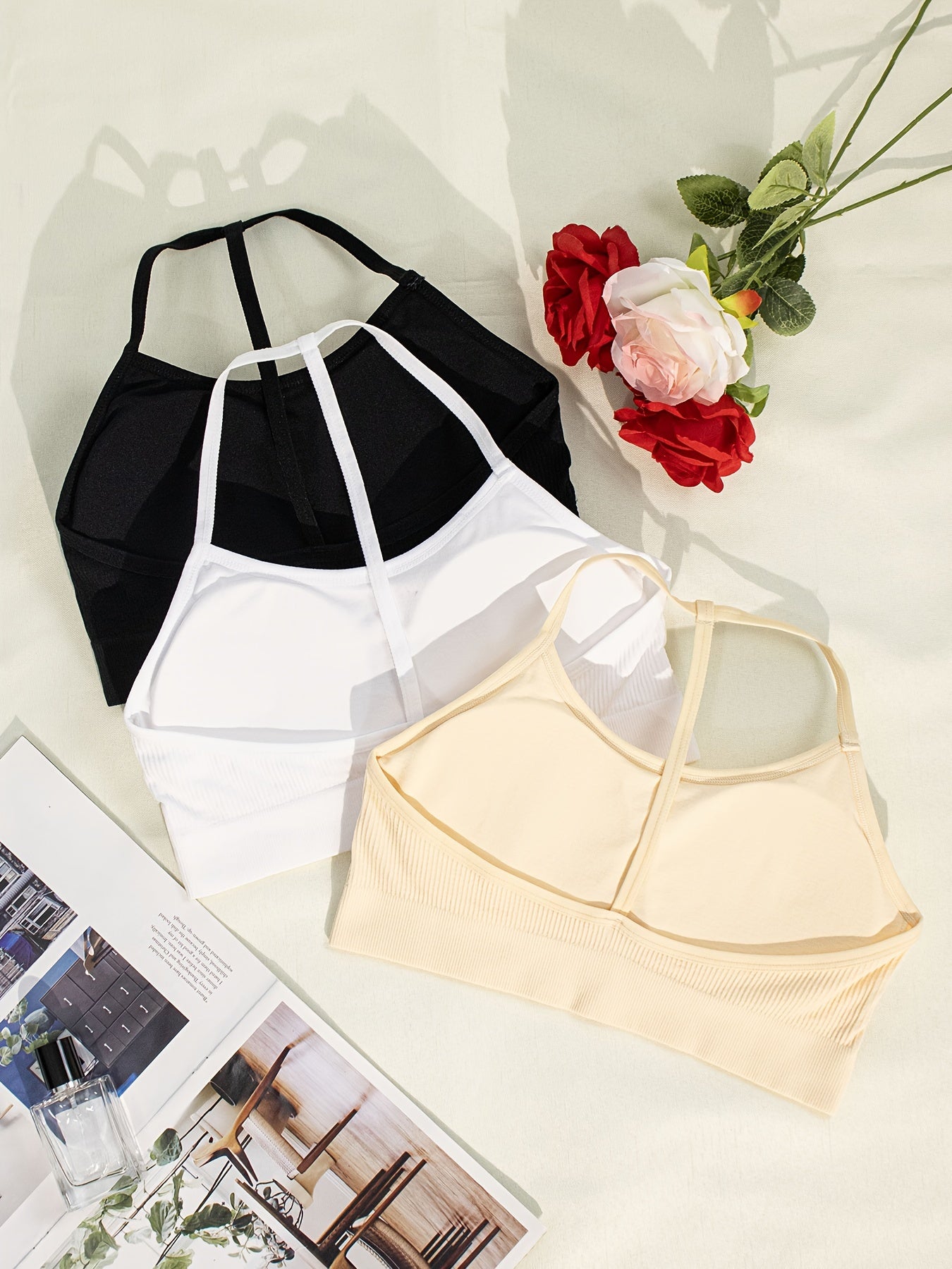 3 Pcs Striped Fitness Tank Top Camisole Bra Set