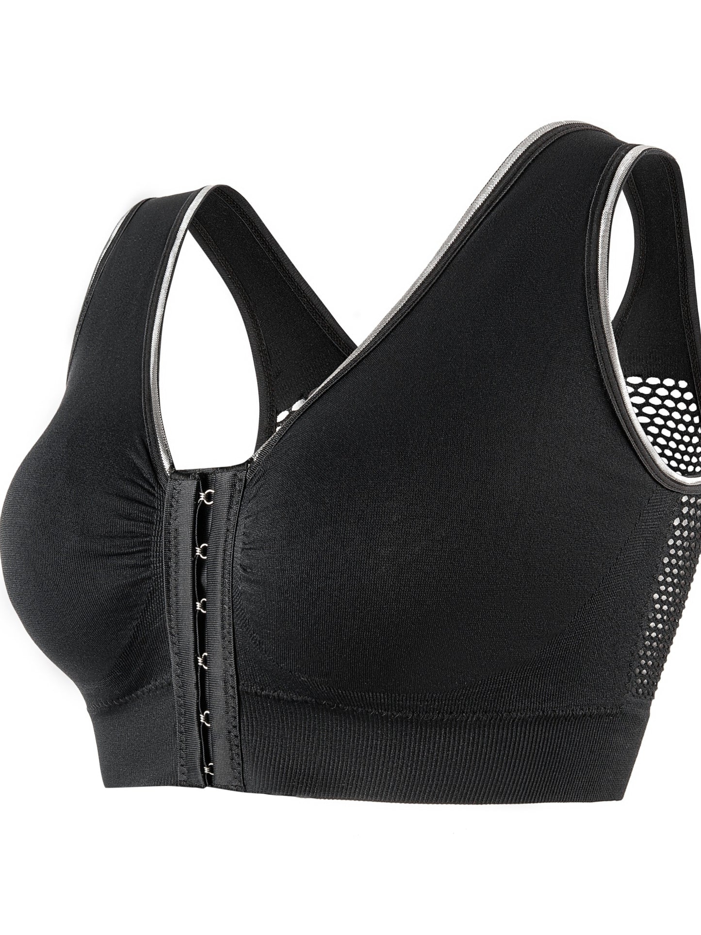 Damen-Sport-BH, Übergröße, Schnalle, vorne offen, solides, atmungsaktives Netzgewebe, kabellos, dünn, Fitness, Yoga, Lauf-BH