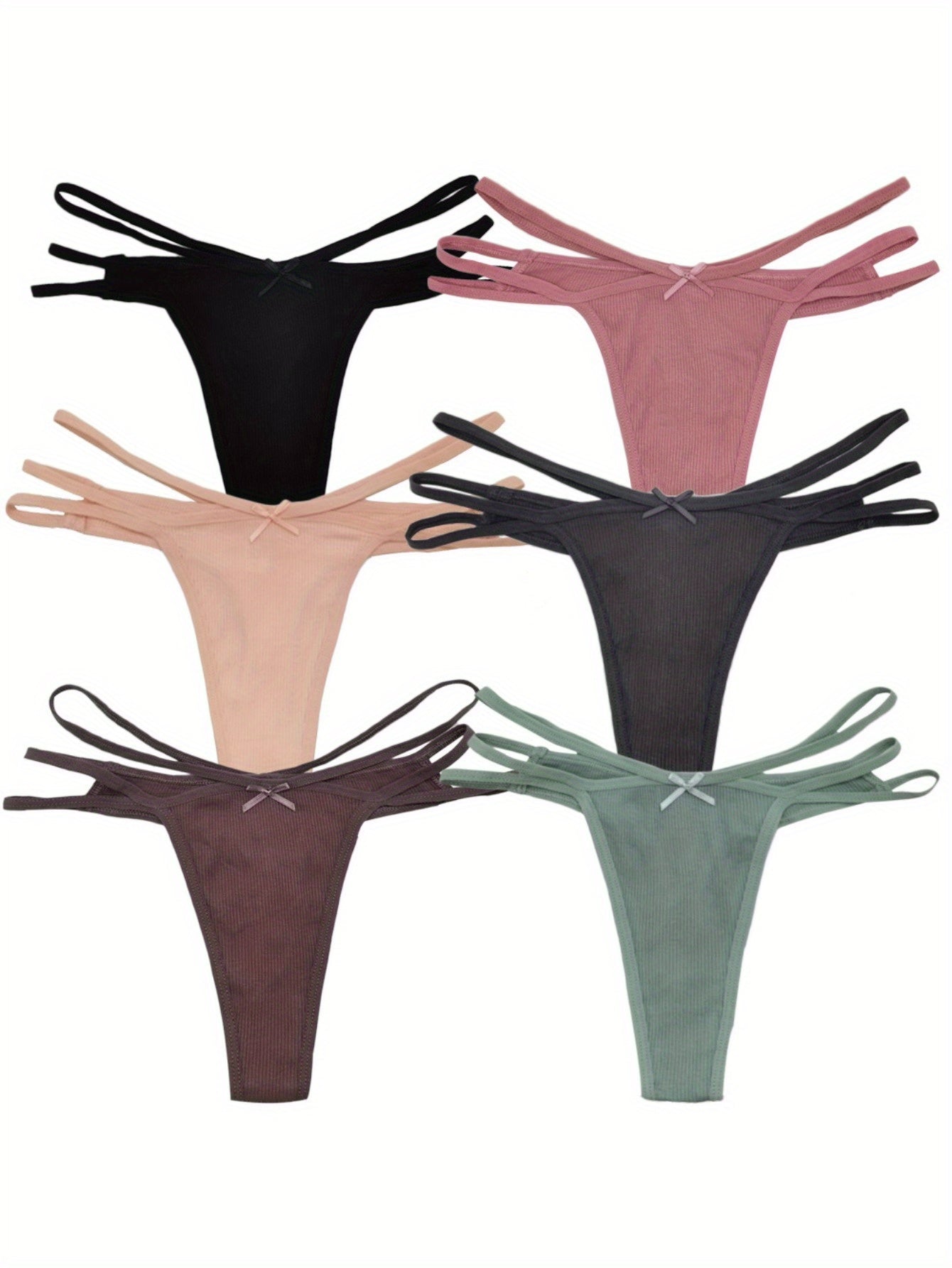 6-Pack Women's Low-Rise Cotton G-Strings: Seamless, Textured Ribbed & Ultra-Soft