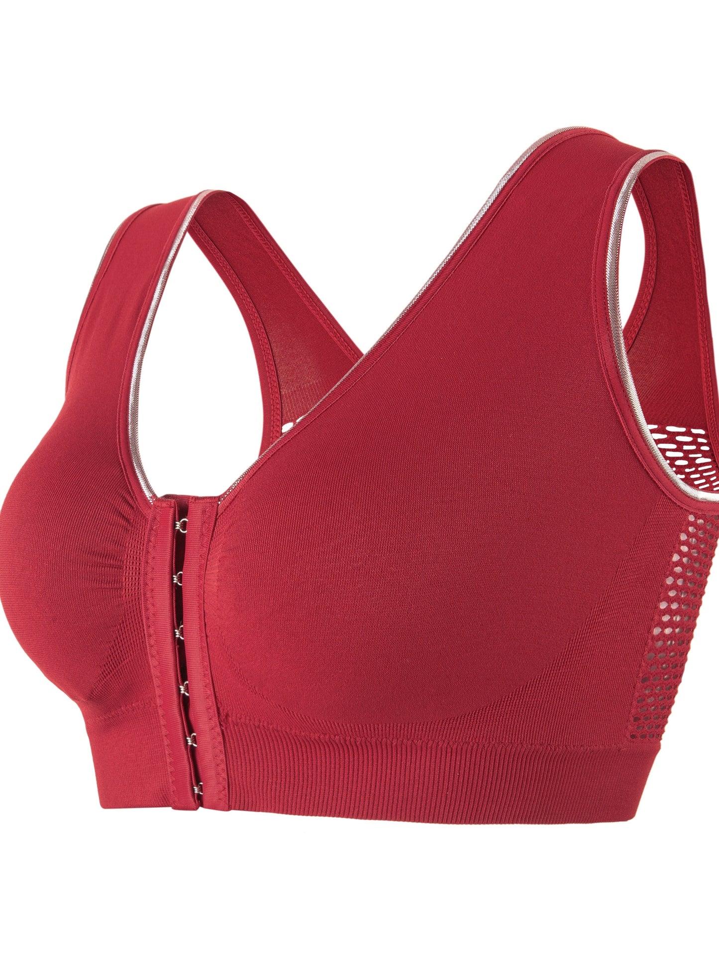 Damen-Sport-BH, Übergröße, Schnalle, vorne offen, solides, atmungsaktives Netzgewebe, kabellos, dünn, Fitness, Yoga, Lauf-BH