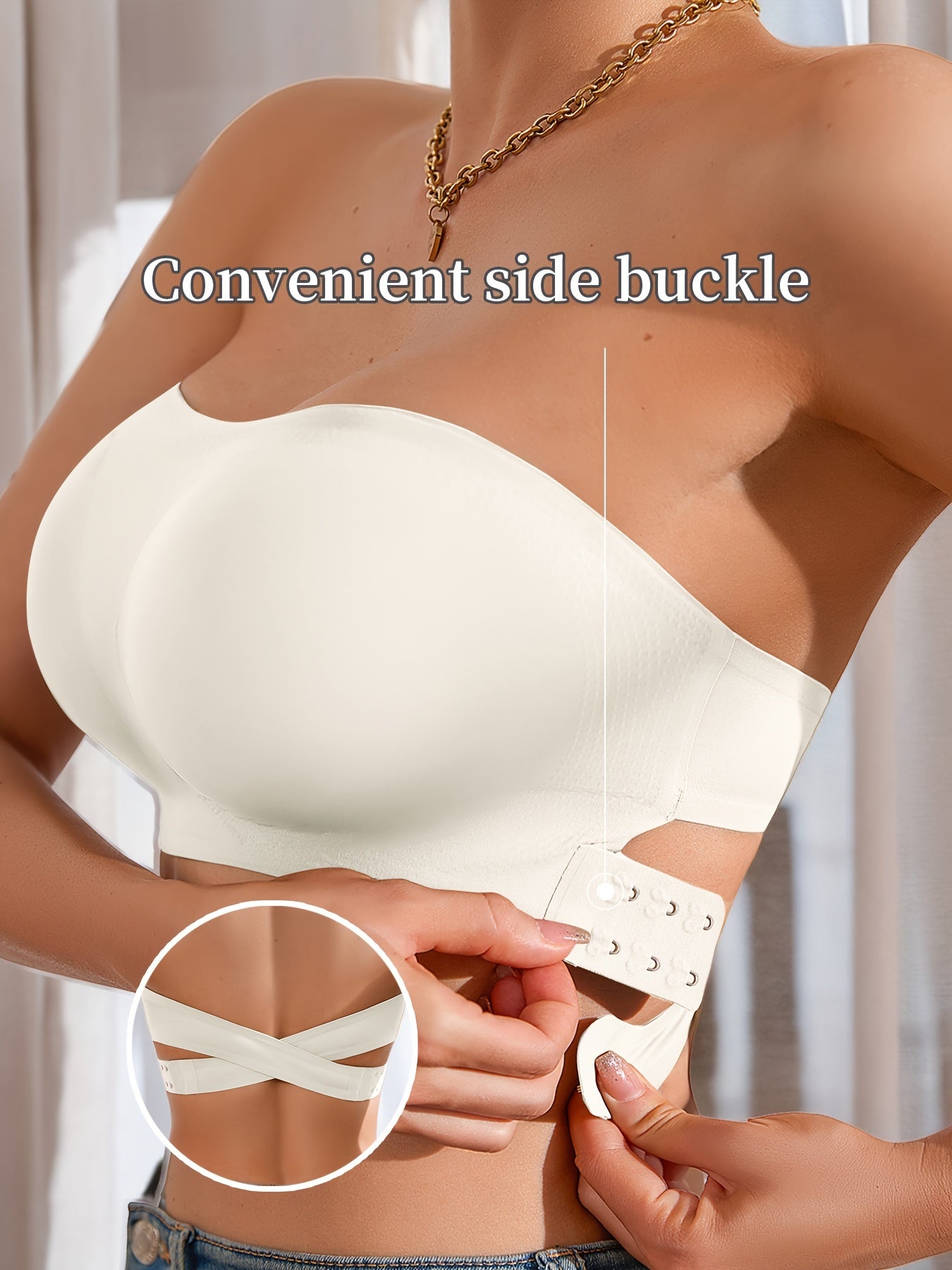Sujetador bandeau push-up sexy y cómodo para mujer: sin aros, sin tirantes y con copas acolchadas suaves.