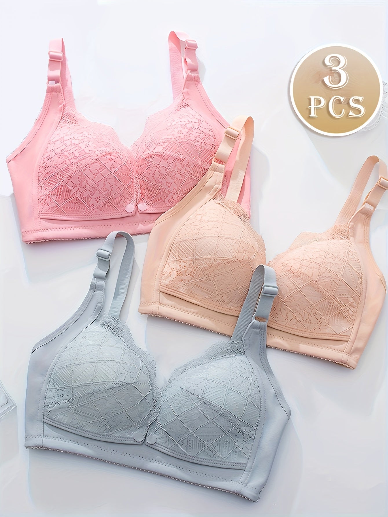 3-Pack Women's Elegant Lace Nursing Bras: Adjustable Front Closure, Maternity Support