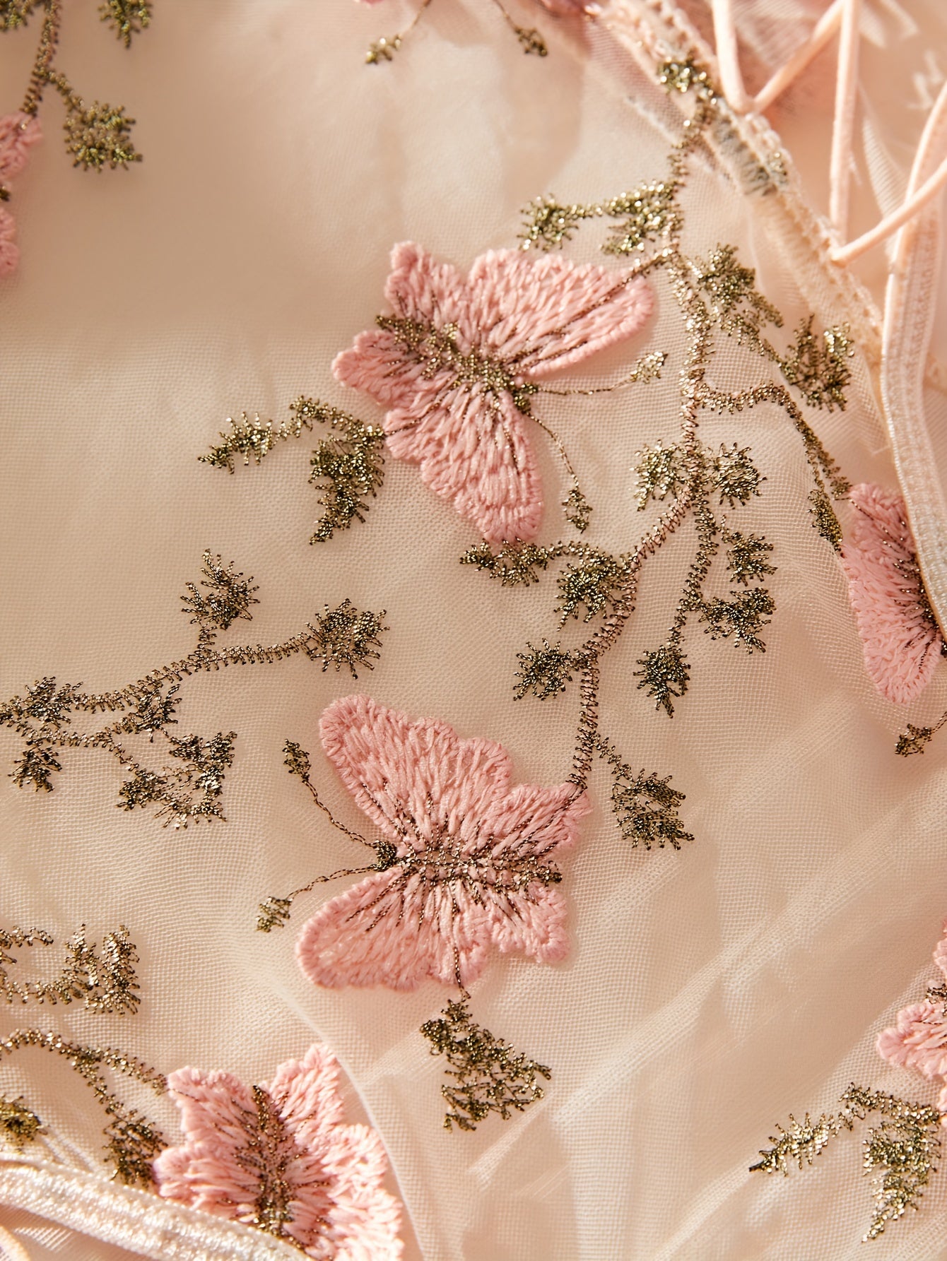 Enchanting Butterfly Embroidered Strappy Teddy Bodysuit - Seductive Lingerie for Women