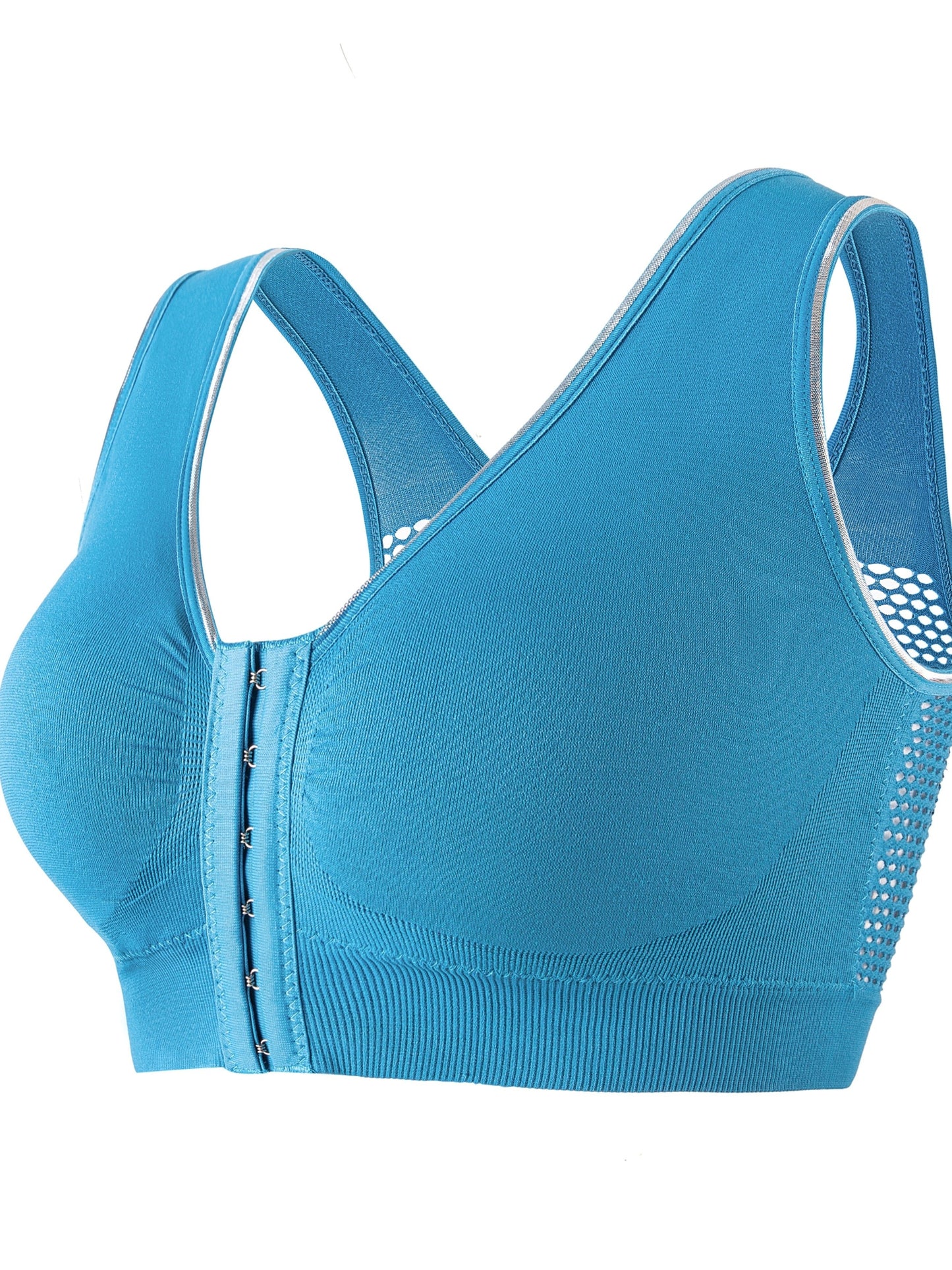 Damen-Sport-BH, Übergröße, Schnalle, vorne offen, solides, atmungsaktives Netzgewebe, kabellos, dünn, Fitness, Yoga, Lauf-BH
