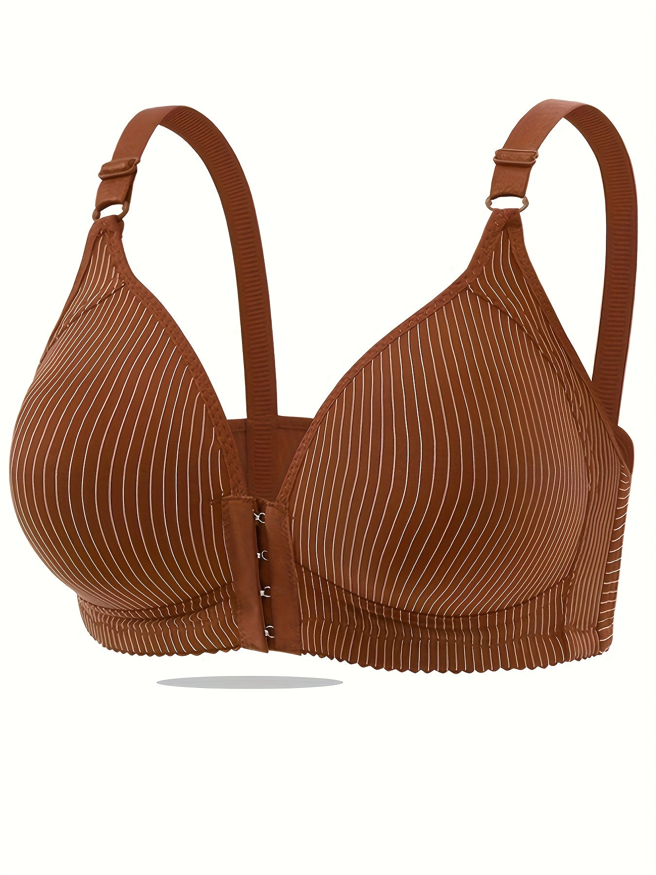 5pcs Women's Front Button Push-Up Bras: Seamless Striped, Medium Support & Plus Size