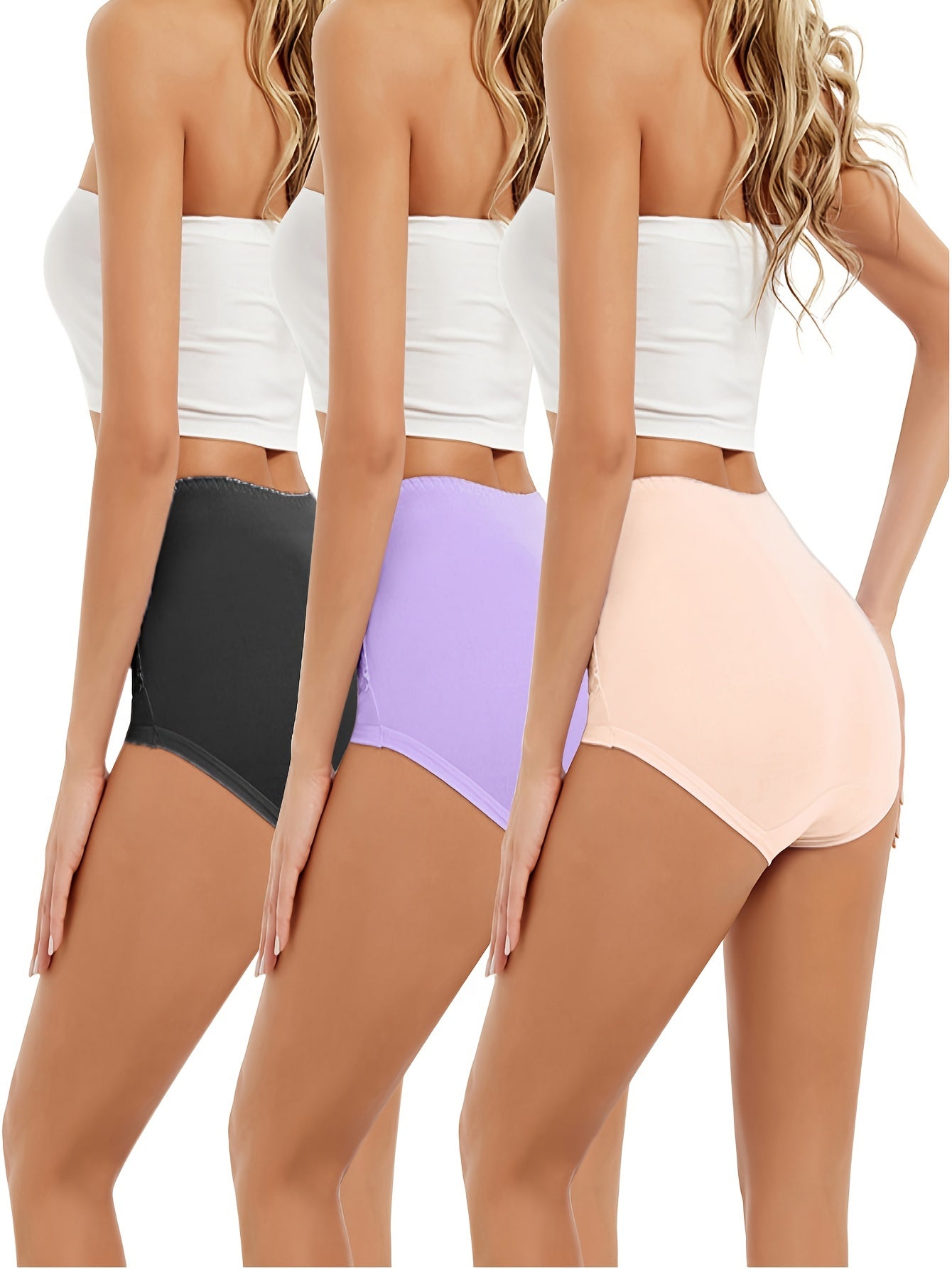 3er-Set Damen-Höschen in großer Größe, einfarbig, hohe Taille, Spitze, Bauchstraffung – ideale Geschenke