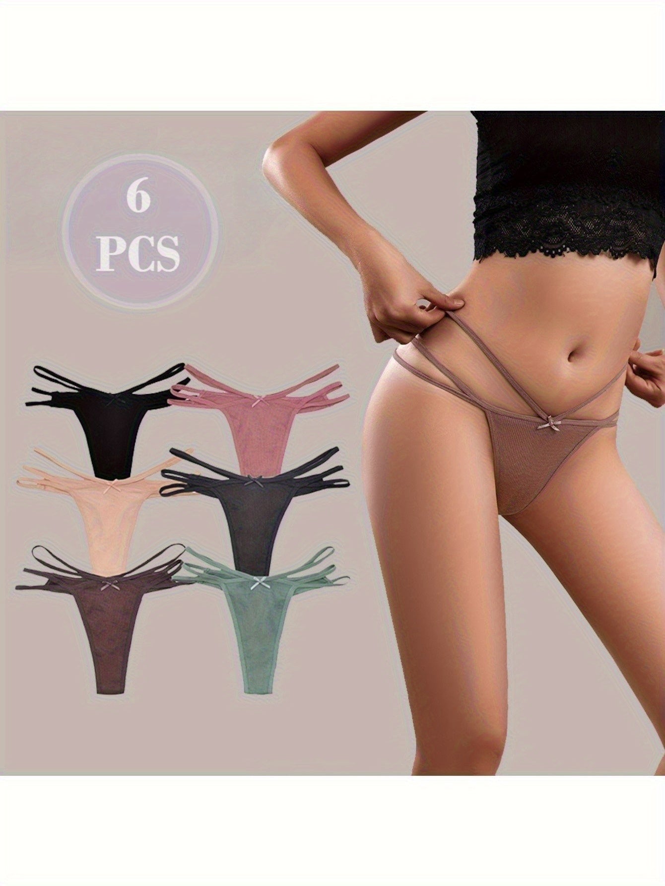 6-Pack Women's Low-Rise Cotton G-Strings: Seamless, Textured Ribbed & Ultra-Soft
