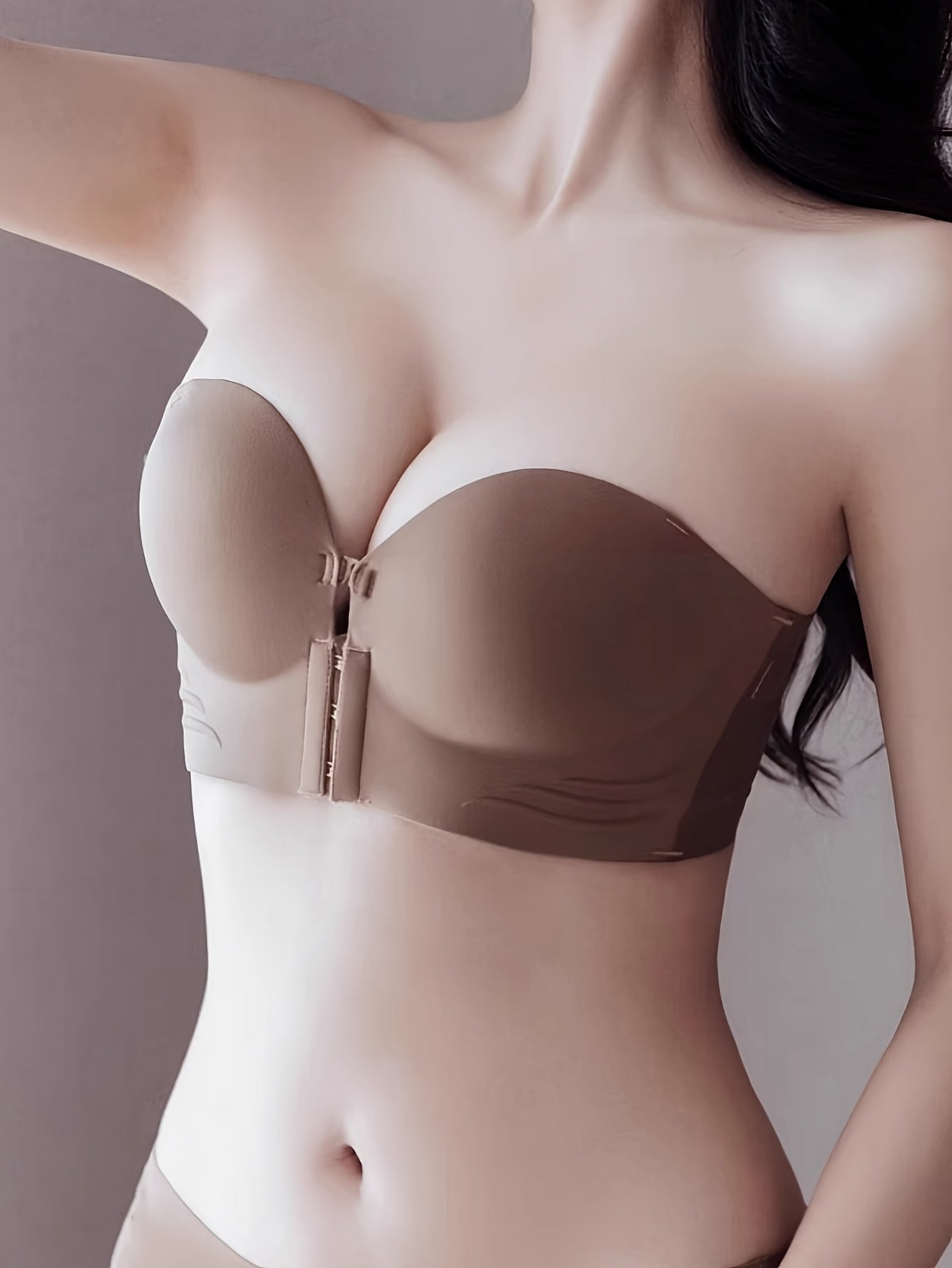 Strapless Push-Up Bra for Small Chest - Anti-Slip, Invisible Pad, Front Buckle, All-Day Comfort