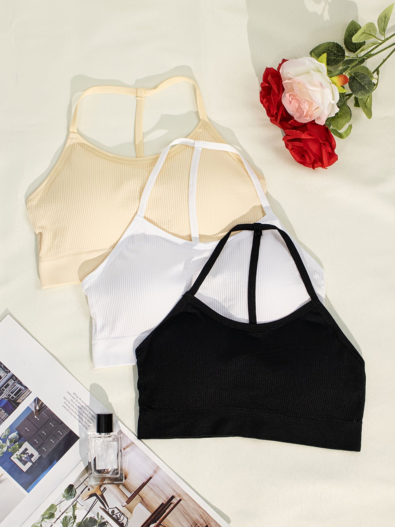 3 Pcs Striped Fitness Tank Top Camisole Bra Set