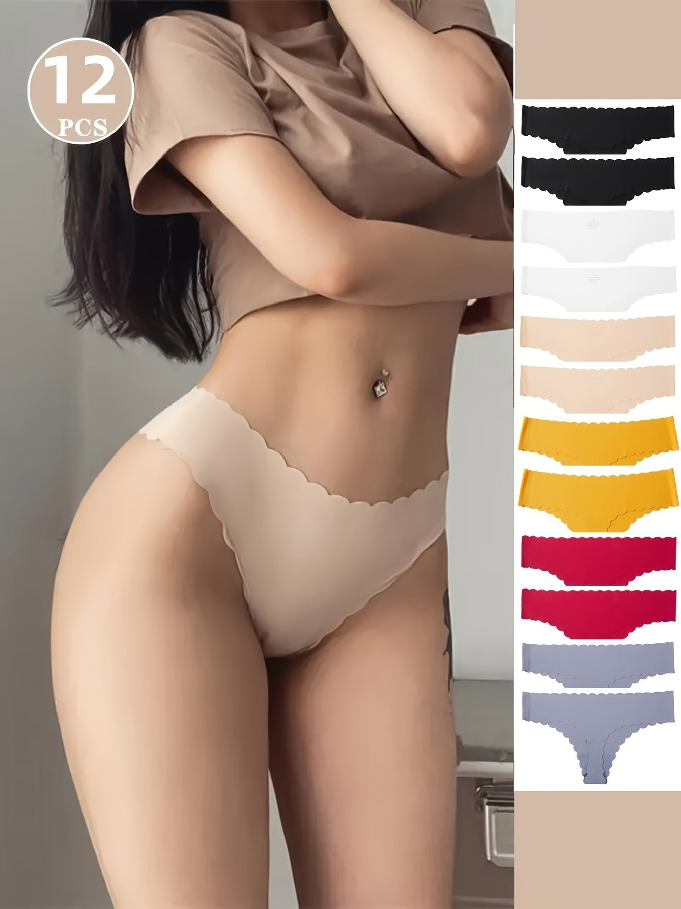 12-Pack Women's Seamless Thong: Low Waist, Wave Edge, High Elasticity