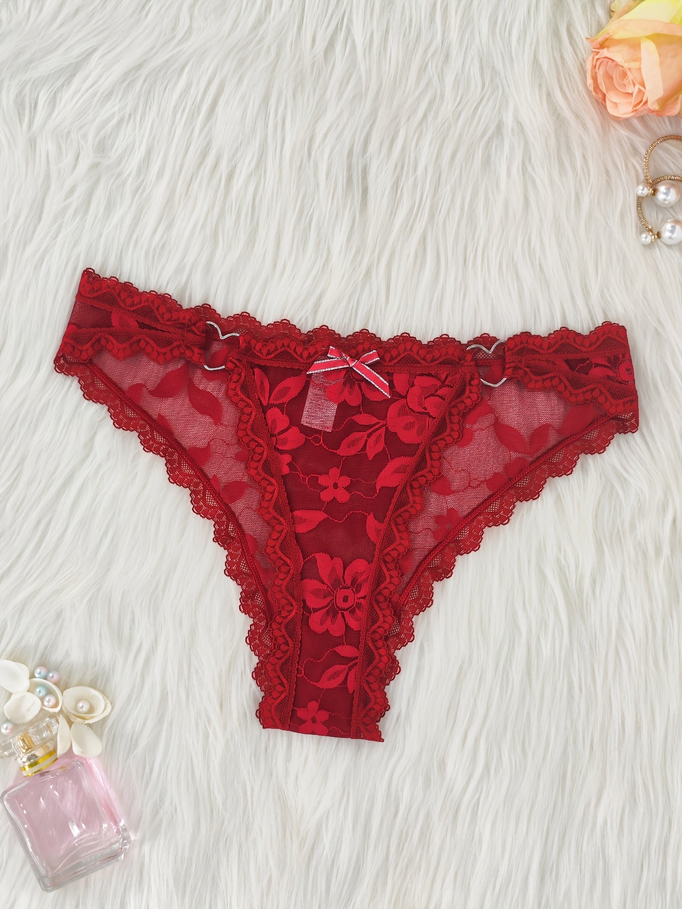 4pcs Women's Lace Thongs with Heart Design - Sexy, Comfortable, Low-Waist Panties