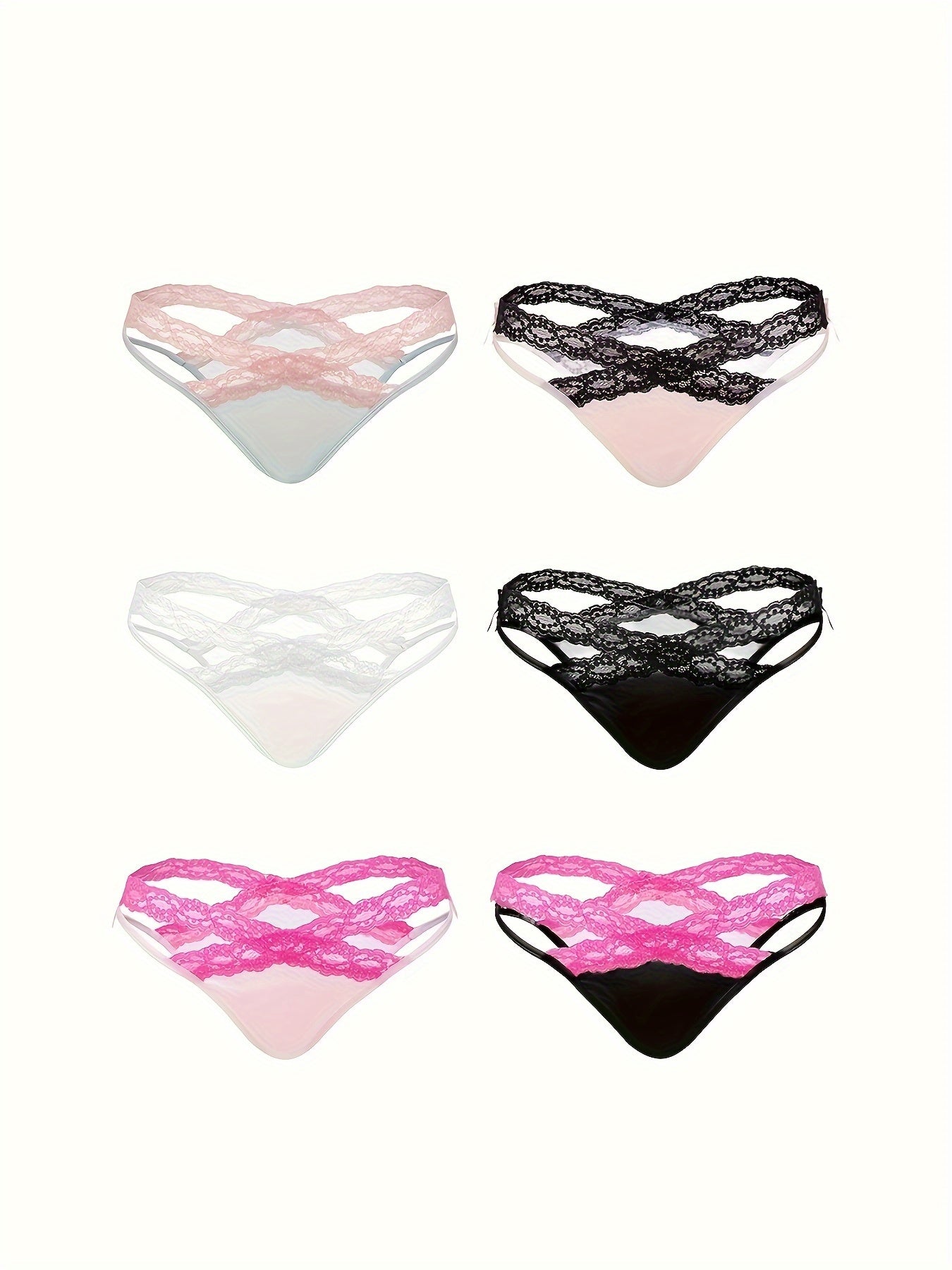 6-Pack Women's Drop Waist Lace Bow Thongs: Soft, Breathable, Hand Wash