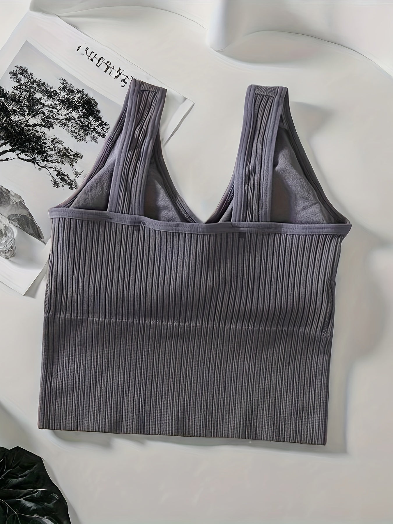 Girl's Ribbed High Elasticity Bra Tank Top, With A V-neck Design, Stylish And Comfortable Without Steel Ring, Suitable For Ages 11-15.