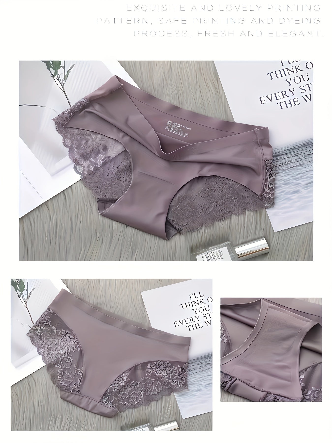 (3 Pack) Sexy European and American Pearlescent Fabric Lace Hip Lifting Underwear, Ice Silk, Mid Waist, Traceless, Ultra thin, Large Size, Breathable