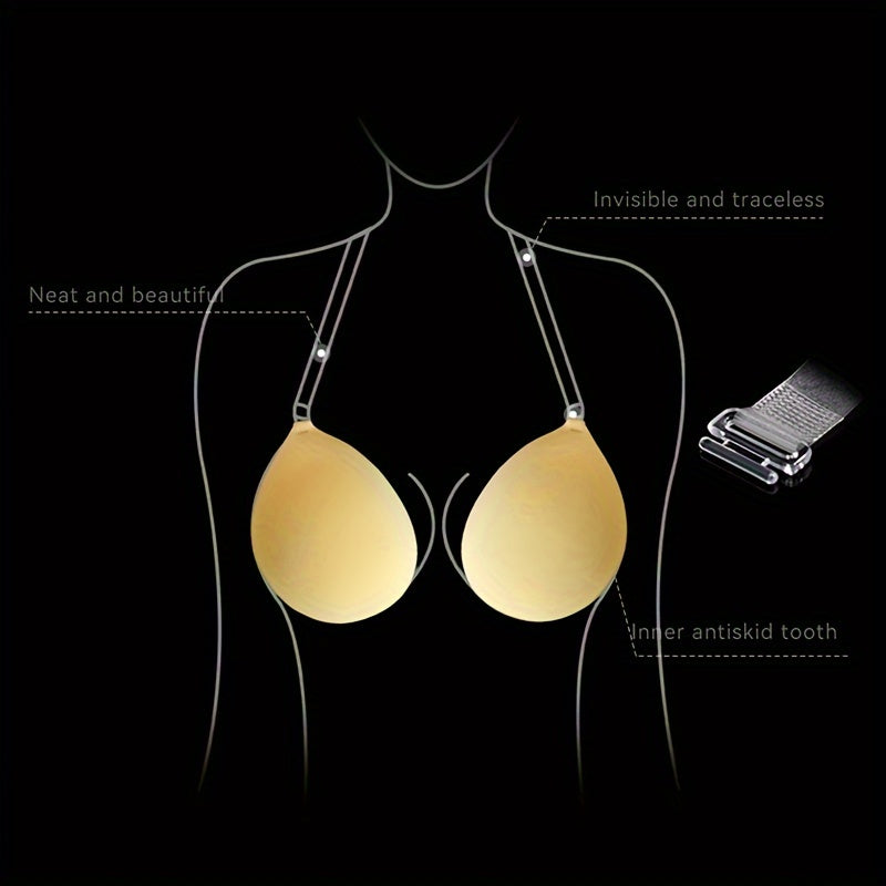 Sujetador de silicona IdeaCCSZ con realce: invisible, sin tirantes, transpirable, compatible con vestidos de novia, con soporte inalámbrico.