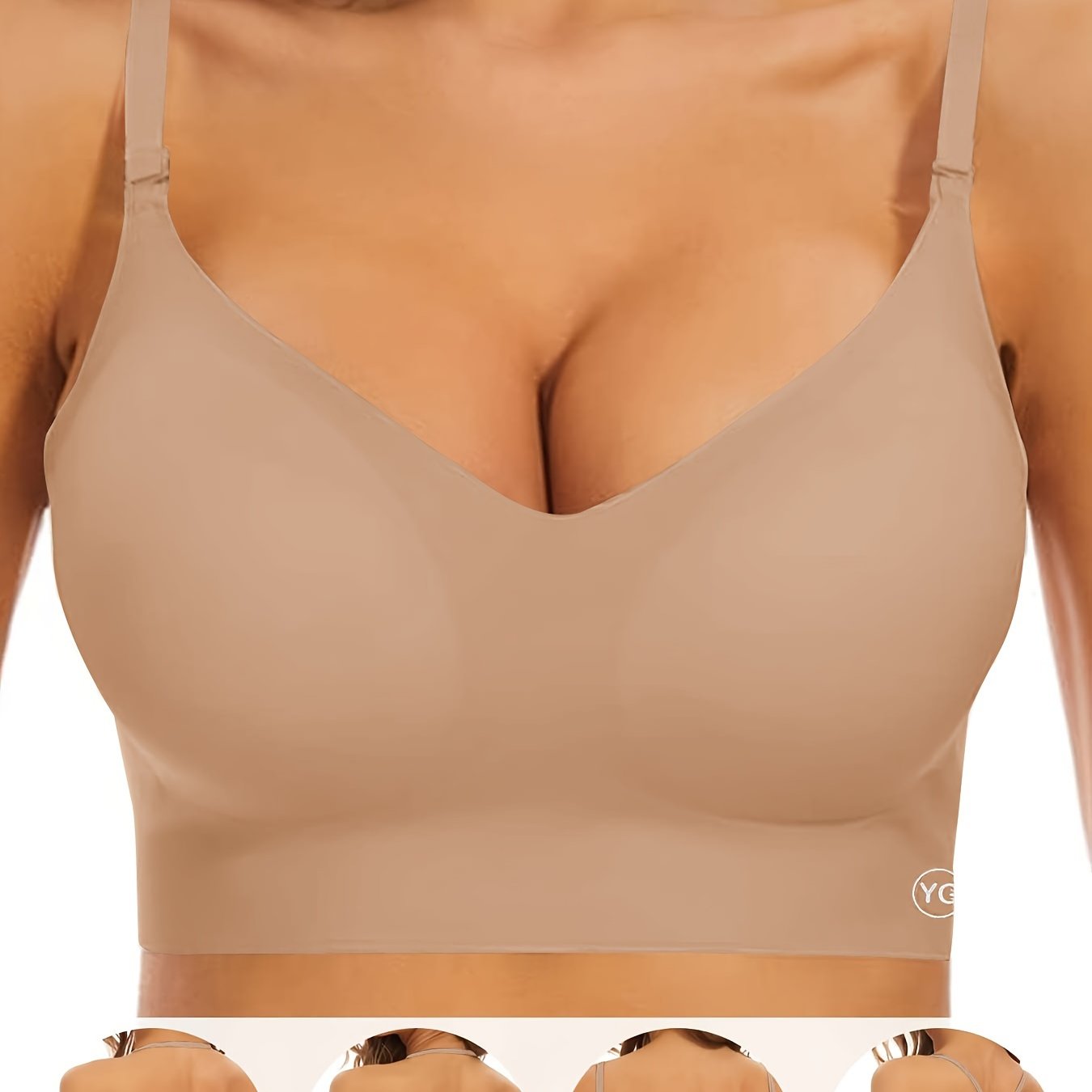 Womens Seamless V-Neck Wireless Sports Bra - Ultra Low-Back Design, Adjustable Fit, Removable Chest Pad, Breathable Medium Stretch Nylon Fabric, Backless, Solid Color, No Printing - Perfect for Active Women - Irene's Secret