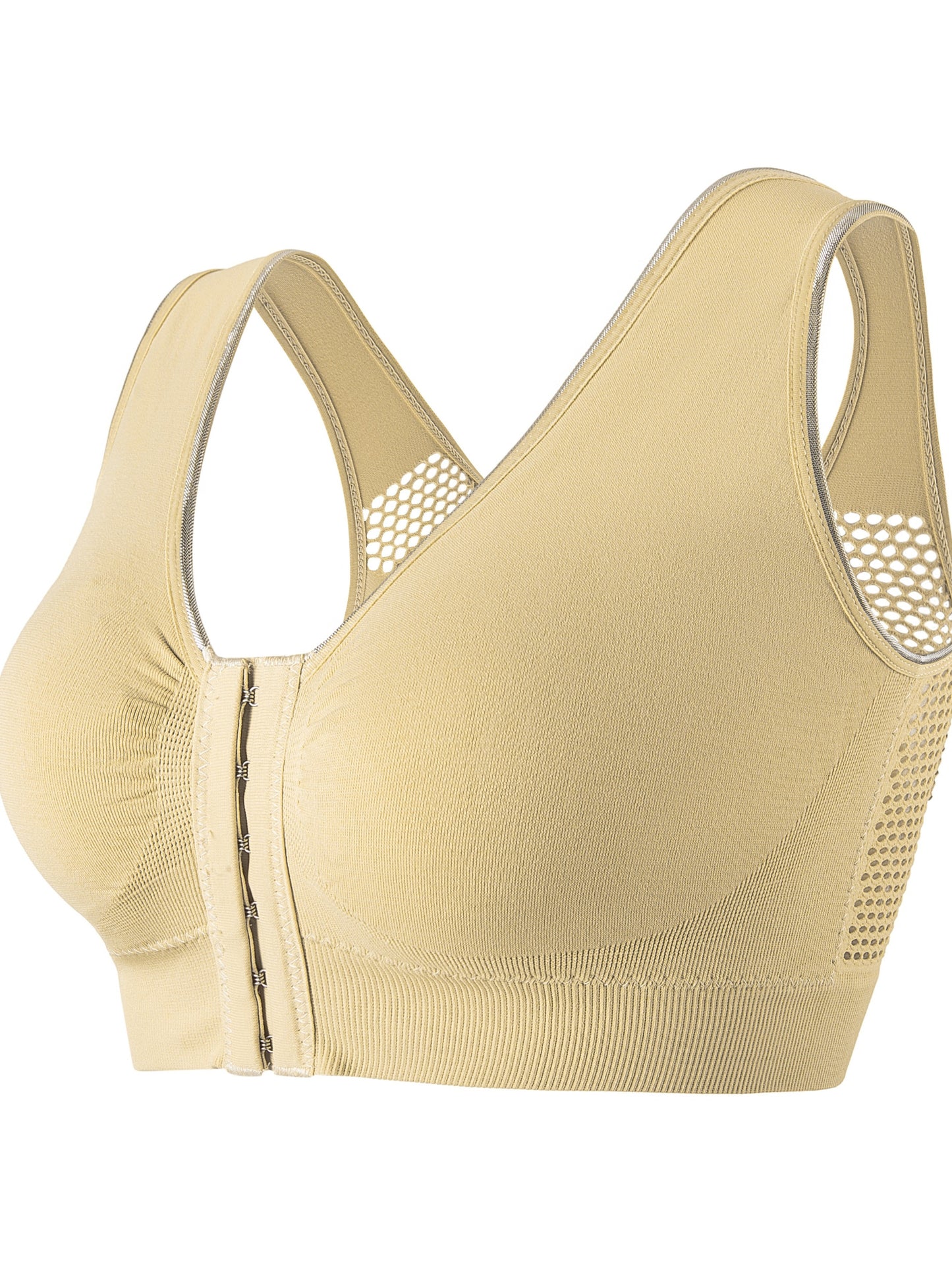 Damen-Sport-BH, Übergröße, Schnalle, vorne offen, solides, atmungsaktives Netzgewebe, kabellos, dünn, Fitness, Yoga, Lauf-BH