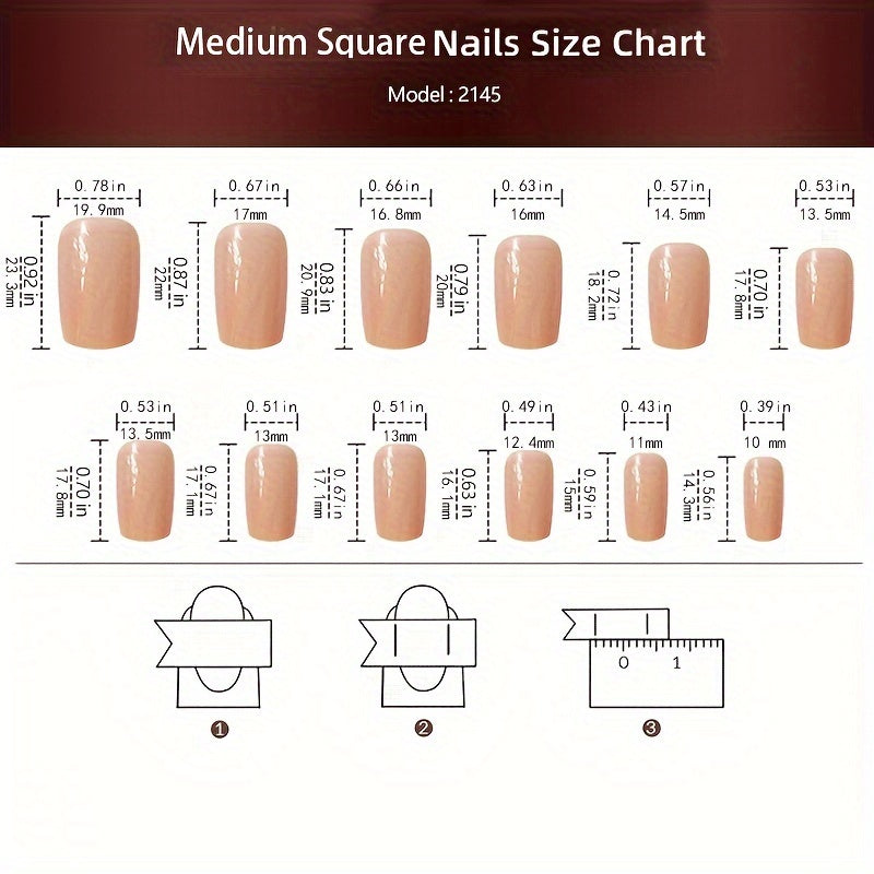 24 Stück glänzende mittelgroße quadratische rosa-weiße French Tip Press On Nails – wiederverwendbar für Frauen