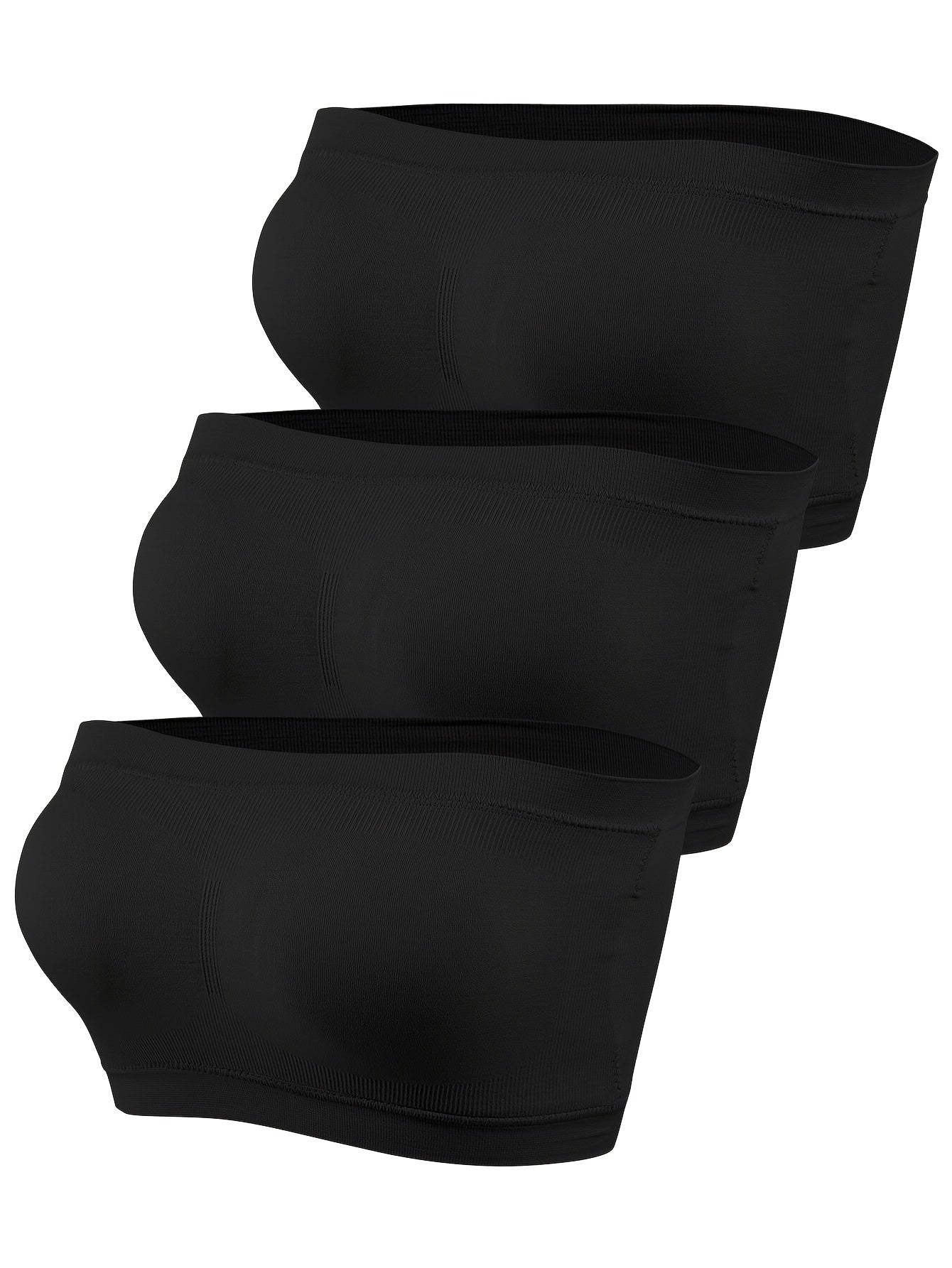 3pcs Solid Seamless Ruched Strapless Top, Sexy Anti Slip Removable Pads Bandeaus, Women's Lingerie & Underwear