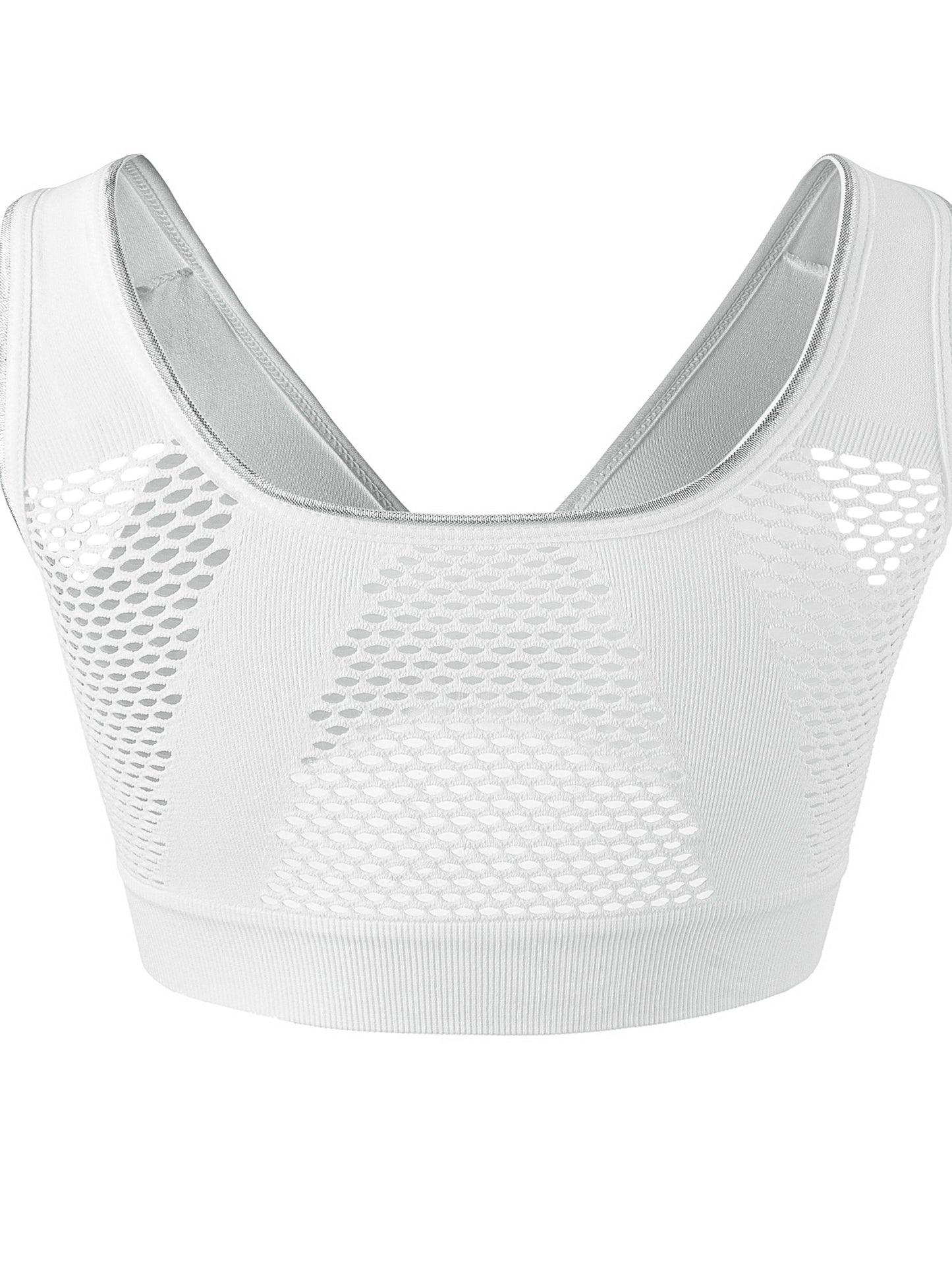 Damen-Sport-BH, Übergröße, Schnalle, vorne offen, solides, atmungsaktives Netzgewebe, kabellos, dünn, Fitness, Yoga, Lauf-BH