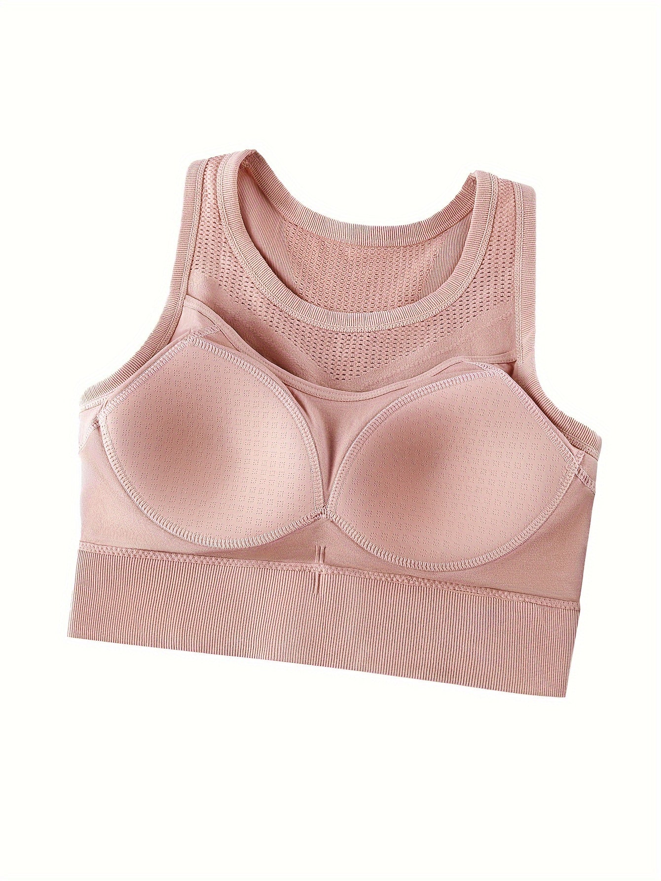 4pcs Solid Jacquard Wireless Tank Bra, Sporty Comfy Push Up Anti Sagging Bra, Women's Lingerie & Underwear
