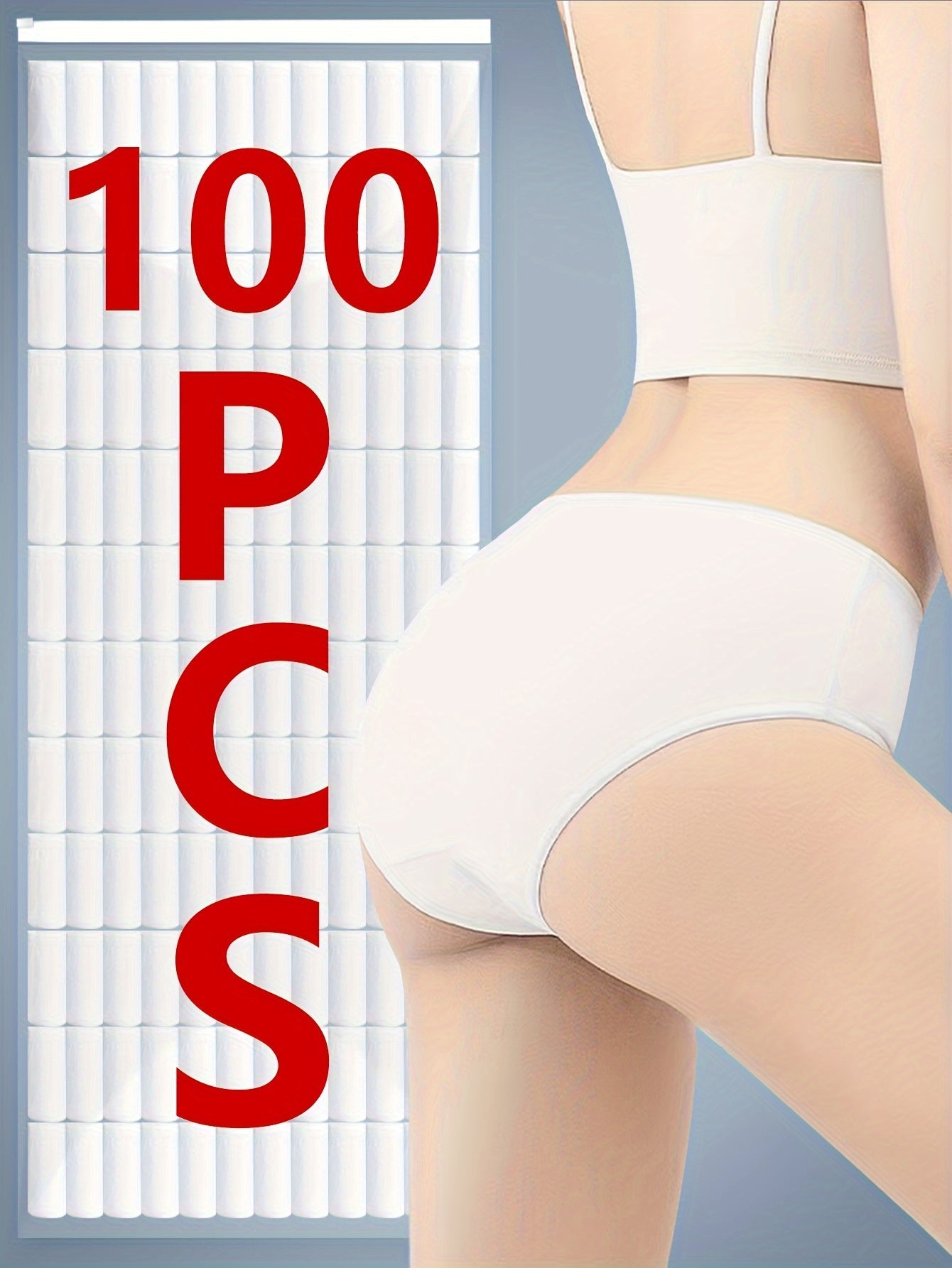 100 bragas desechables de tela no tejida, blancas, de cintura media, para viajes, lencería y ropa interior femenina.