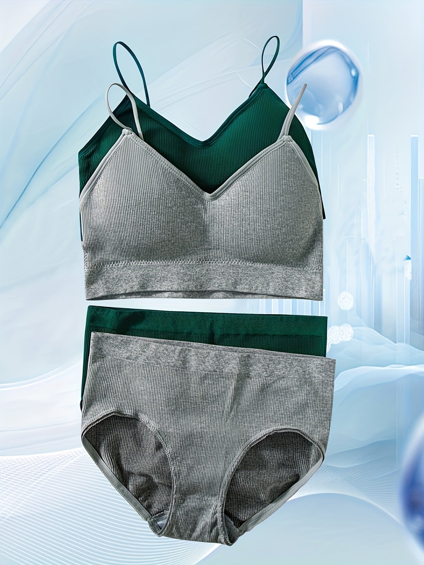 4 Sets Women's Solid Seamless Bra & Panties Lingerie Set - Simple & Comfy