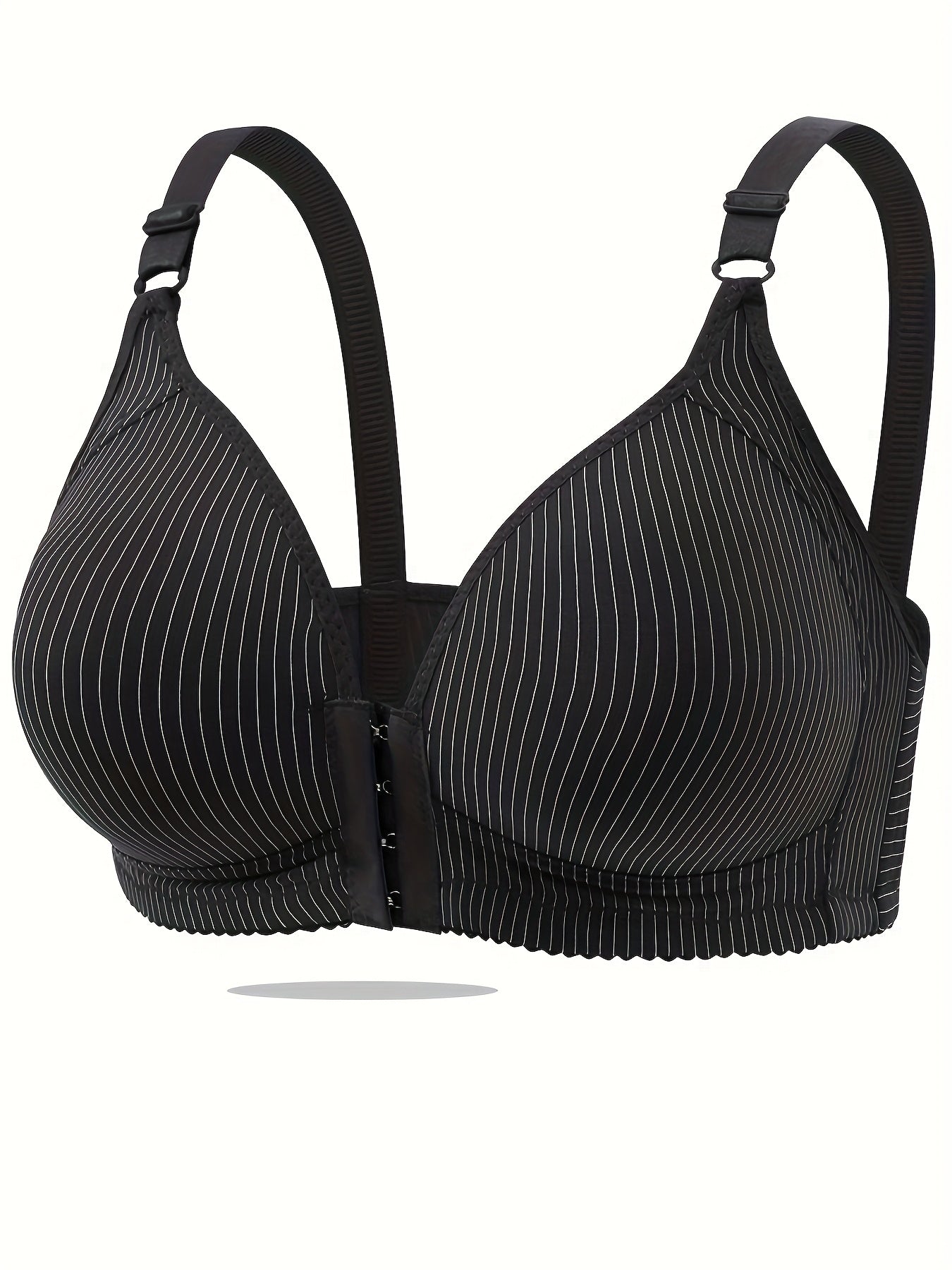 5pcs Women's Front Button Push-Up Bras: Seamless Striped, Medium Support & Plus Size