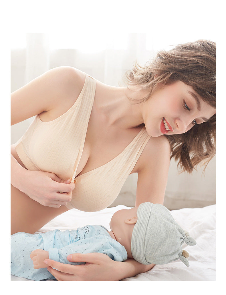 Cotton Maternity Nursing Bra: Lift Support Front Open Wireless Bralette