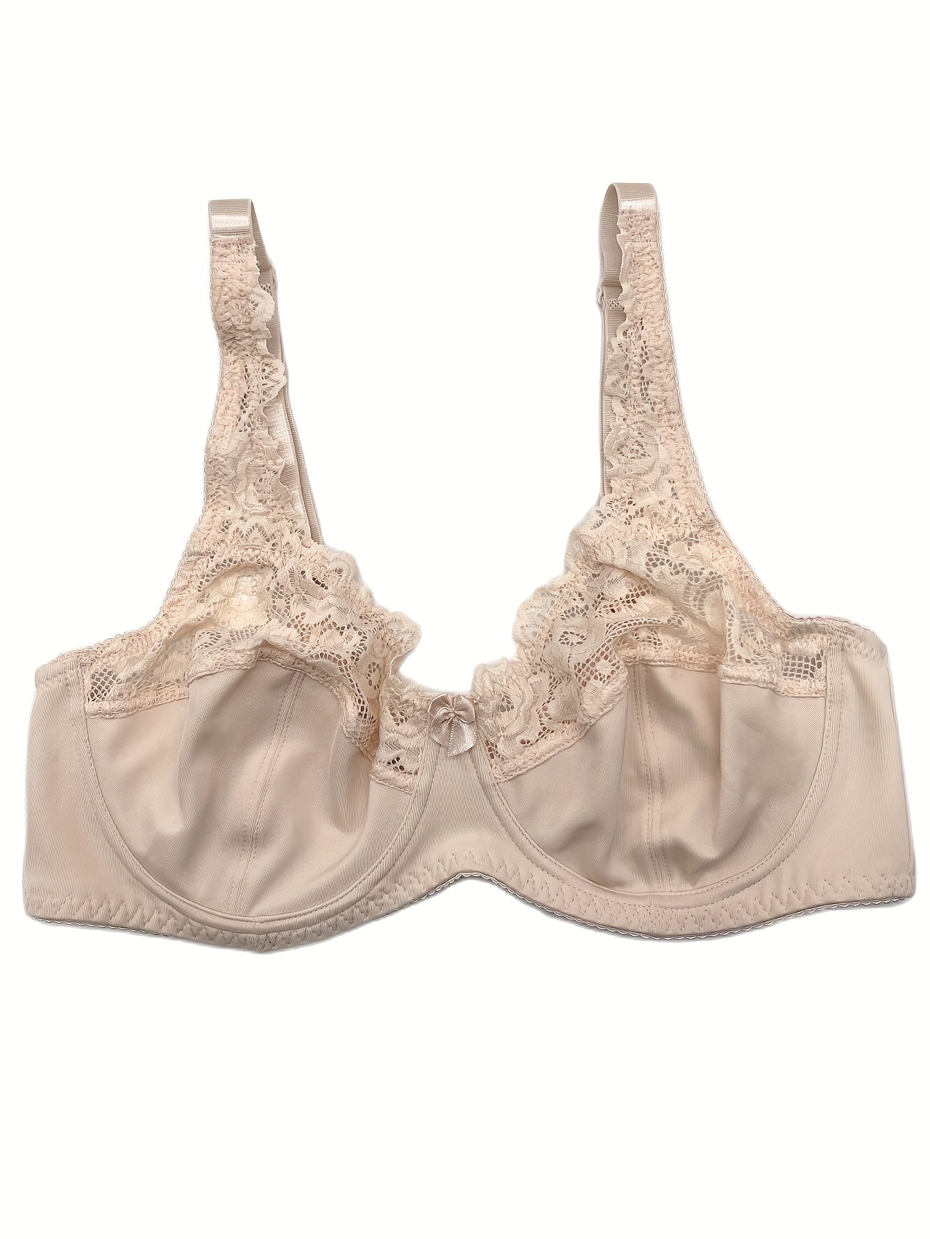 Sexy BH in Übergröße – Volle Abdeckung, Kontrastspitze, Bügel, Mini-Schleifen-Design