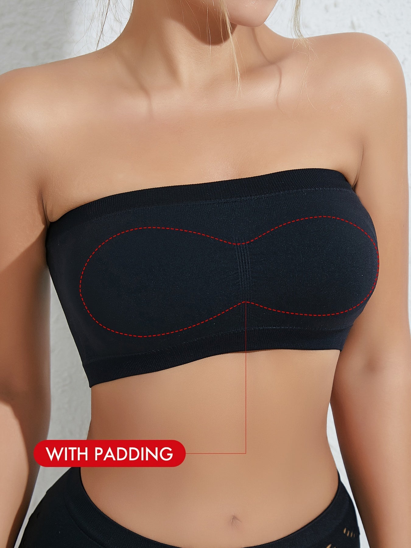 3pcs Solid Seamless Ruched Strapless Top, Sexy Anti Slip Removable Pads Bandeaus, Women's Lingerie & Underwear