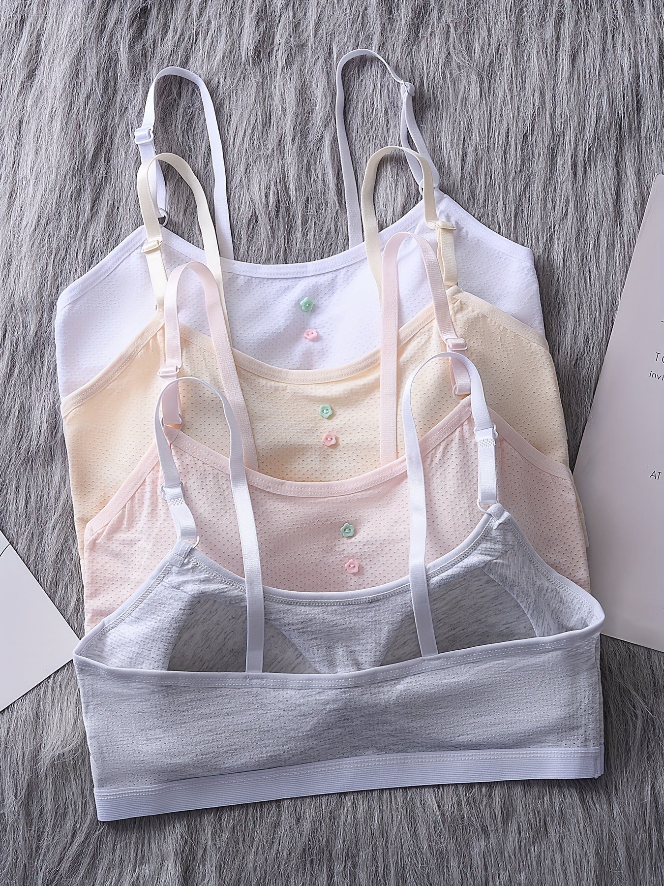 Flower Button Bralette for Girls 9-15 - Adjustable & Breathable