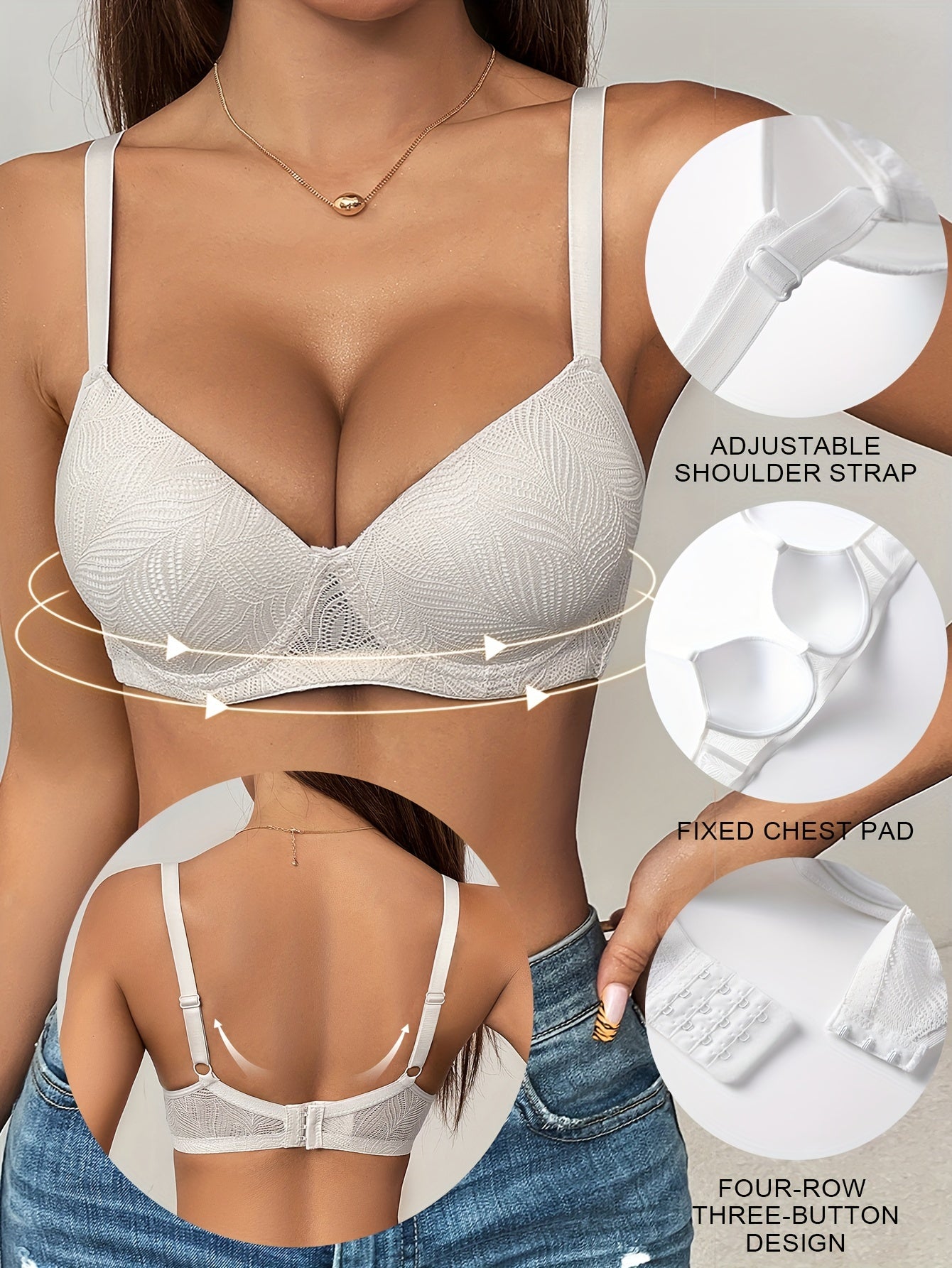 6pcs Solid Jacquard Underwire Push Up Bra - Women's Comfy, Breathable Lingerie with Adjustable Straps