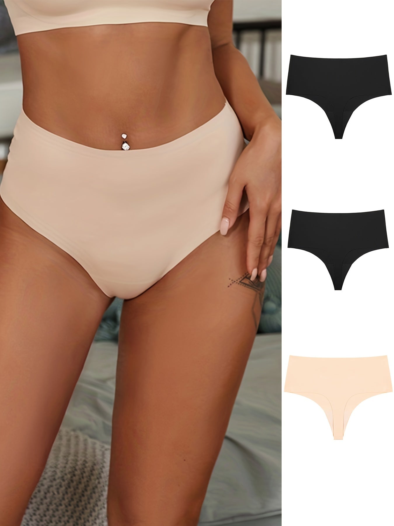 3pcs Seamless Thongs, Soft Stretchy Panties, Women's Lingerie
