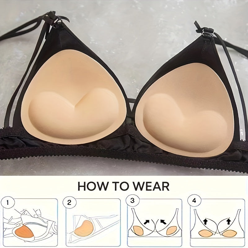 2 almohadillas invisibles de esponja para sujetador - Reutilizables para realzar el pecho, ideal para bikini, incluye cubrepezones - Lencería femenina
