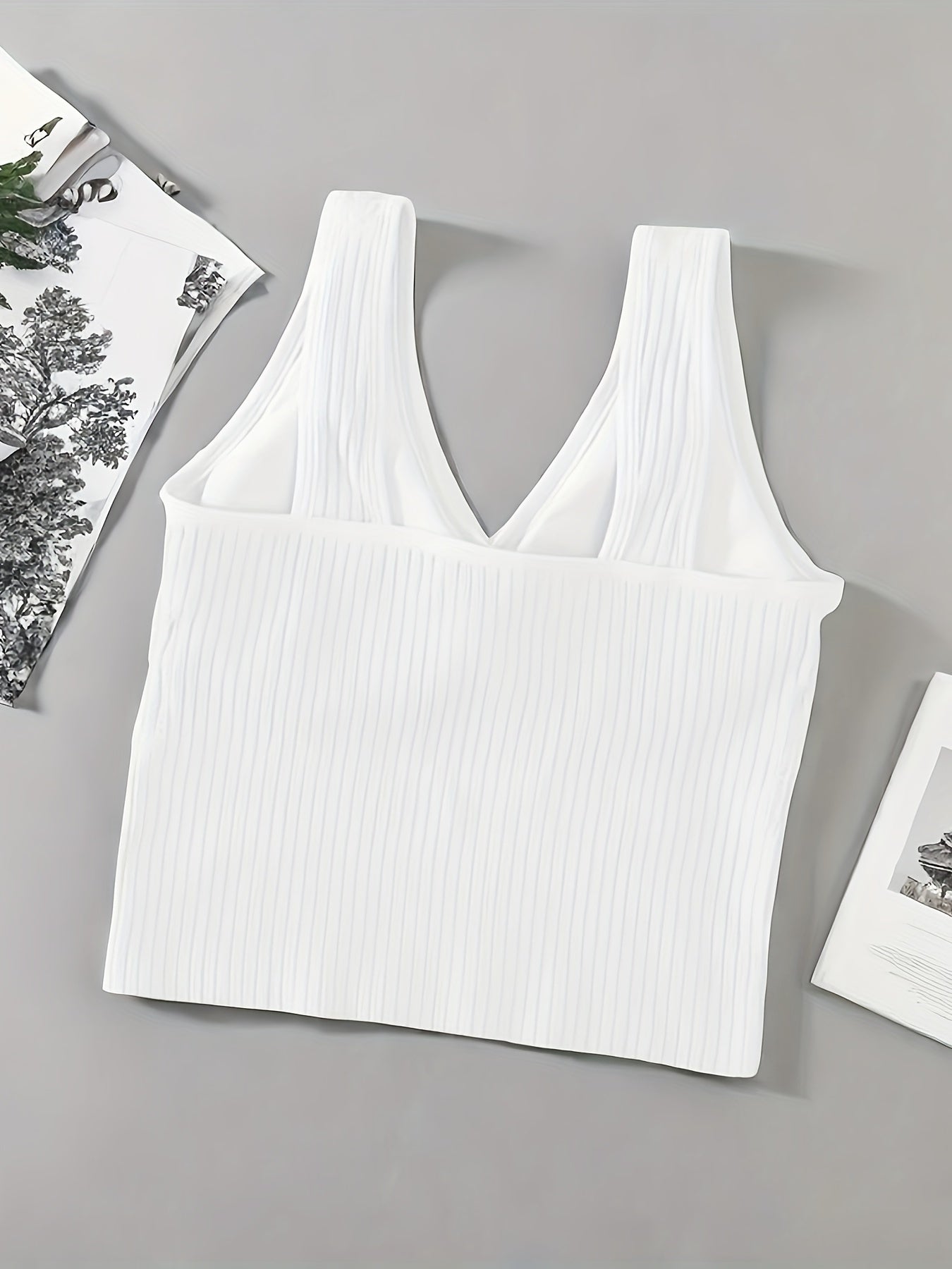 Girl's Ribbed High Elasticity Bra Tank Top, With A V-neck Design, Stylish And Comfortable Without Steel Ring, Suitable For Ages 11-15.