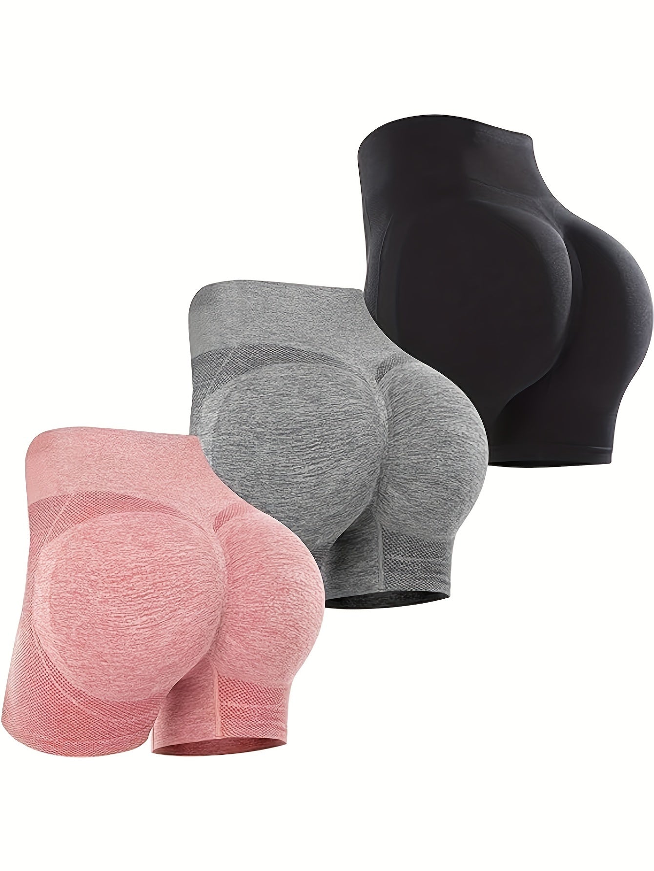 3 Pcs Women's High Waist Tummy Control Yoga Shorts - Butt Lifting, Seamless, Ruched Booty for Workout