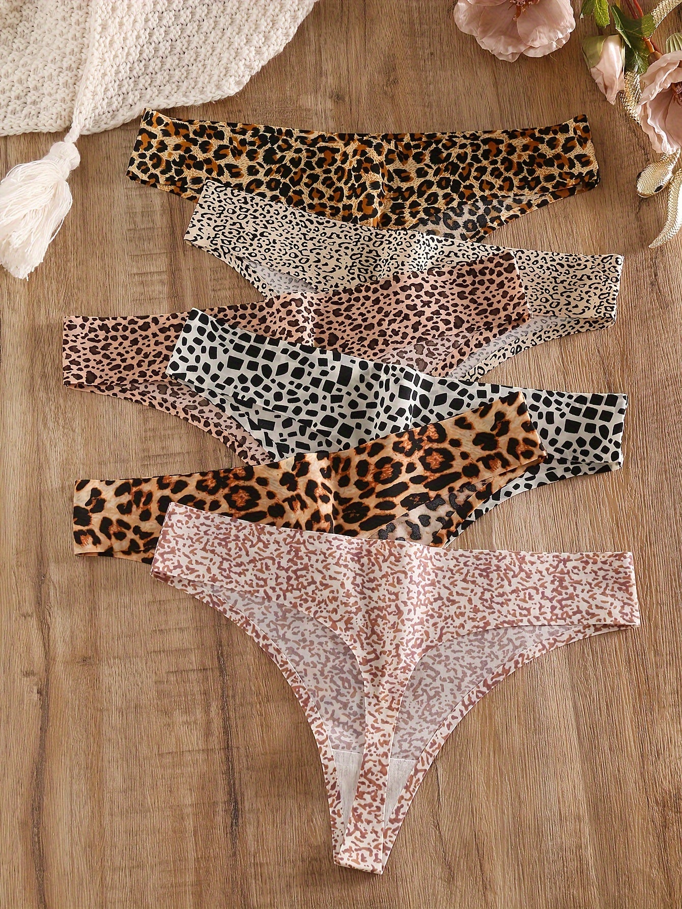 6pcs Leopard Print Sexy Seamless Comfortable Sports Briefs For Women, Women's Activewear