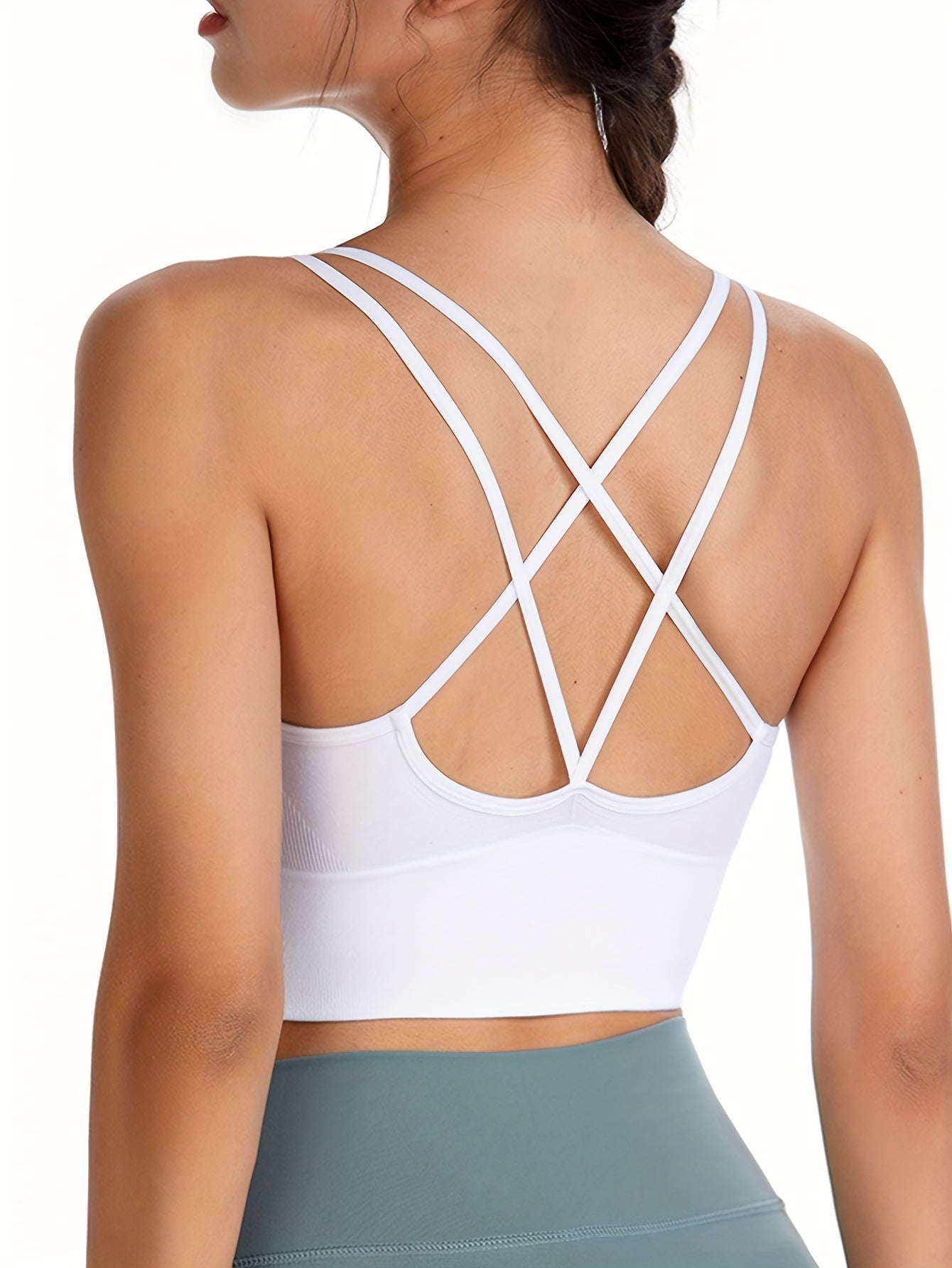 Damen-Sport-BH-Oberteil mit herausnehmbaren Polstern, überkreuzter Rücken, bügellos, für Training und Yoga, sportlicher Stil