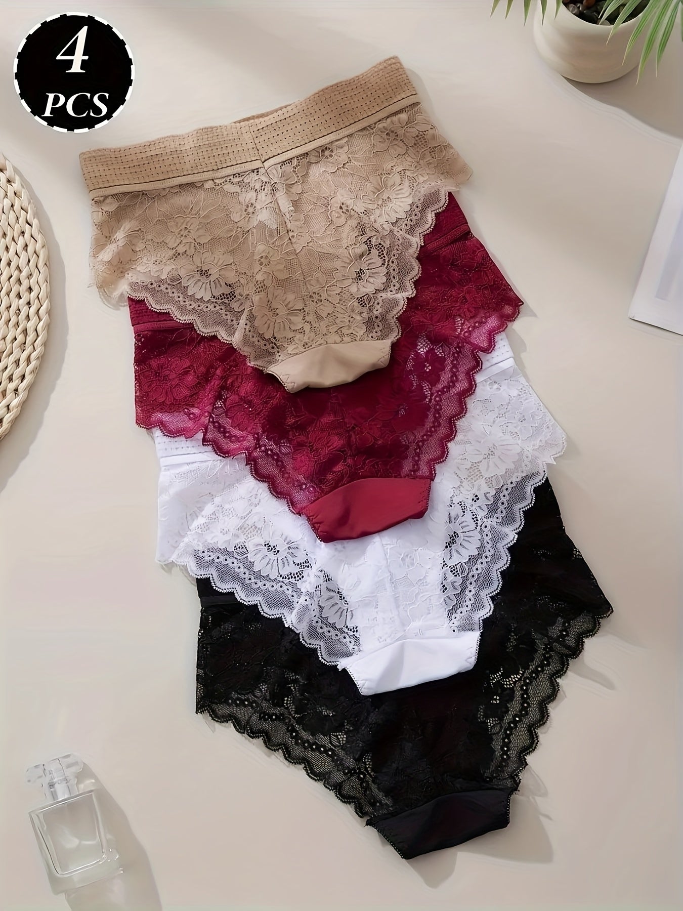 4-Pack Women's Floral Lace Briefs: Breathable & Lightweight, All-Season Comfort