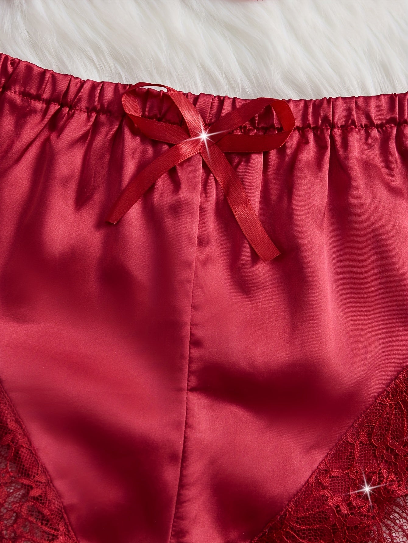 Festive Red Lace Women's Sexy Christmas Underwear Set with Bow Details
